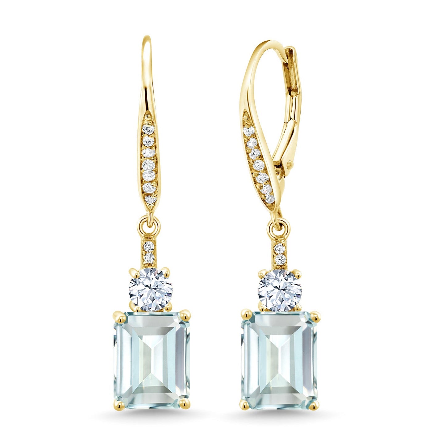 4-5 Cttw Leverback Drop Dangle Earrings For Women | 18K Yellow Gold Plated Silver | Emerald Cut 9X7MM Gemstone Birthstone | Fine Jewelry Gifts for Her Mom Anniversary Wedding