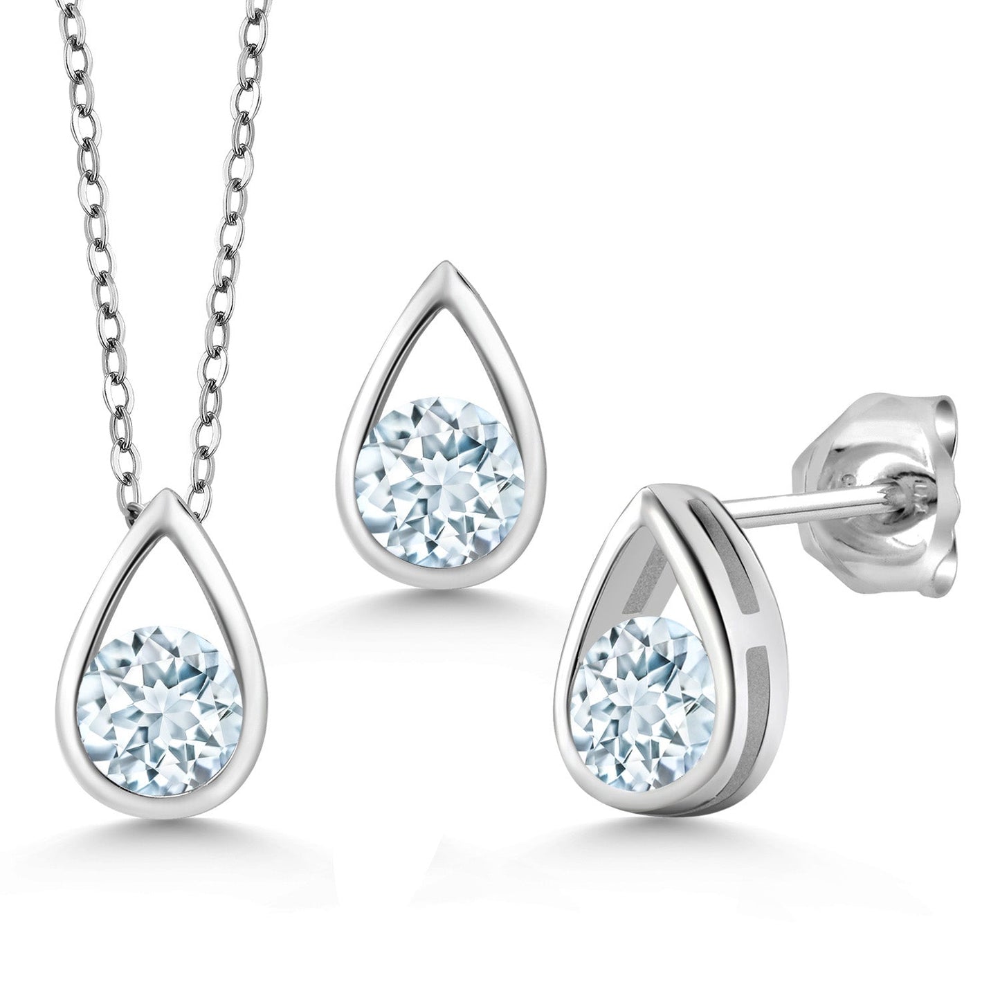 925 Sterling Silver 5MM Round Gemstone Birthstone Teardrop Pendant Earrings Set | Jewelry Set for Women | With 18 Inch Silver Chain