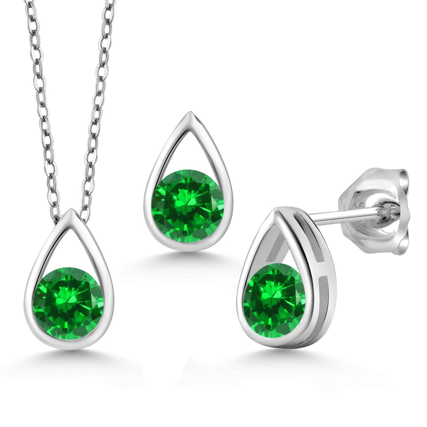 925 Sterling Silver 5MM Round Gemstone Birthstone Teardrop Pendant Earrings Set | Jewelry Set for Women | With 18 Inch Silver Chain
