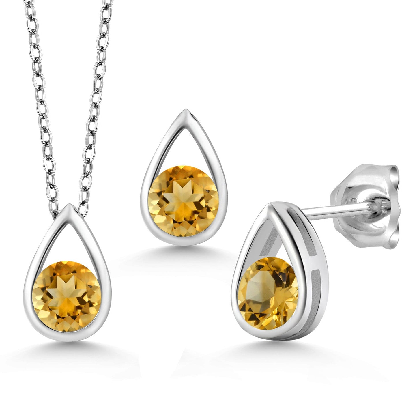 925 Sterling Silver 5MM Round Gemstone Birthstone Teardrop Pendant Earrings Set | Jewelry Set for Women | With 18 Inch Silver Chain