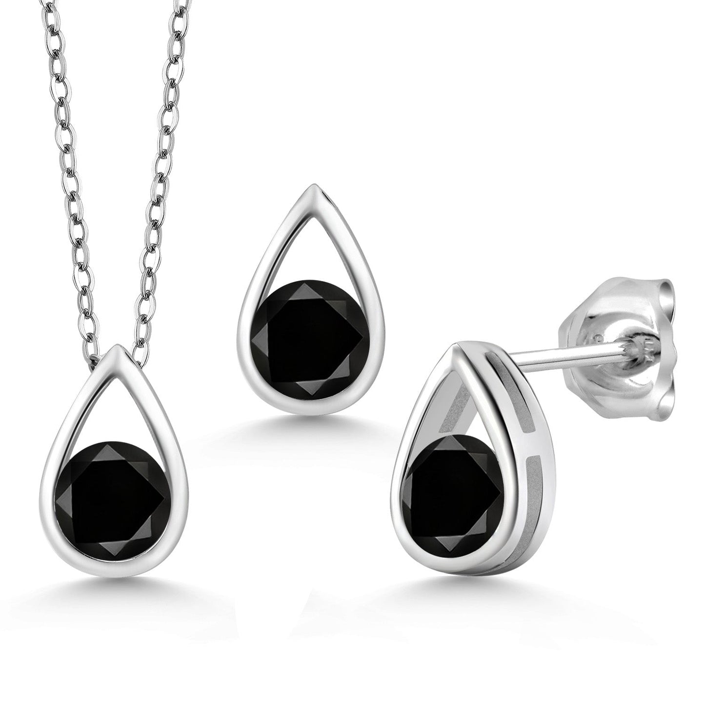 925 Sterling Silver 5MM Round Gemstone Birthstone Teardrop Pendant Earrings Set | Jewelry Set for Women | With 18 Inch Silver Chain