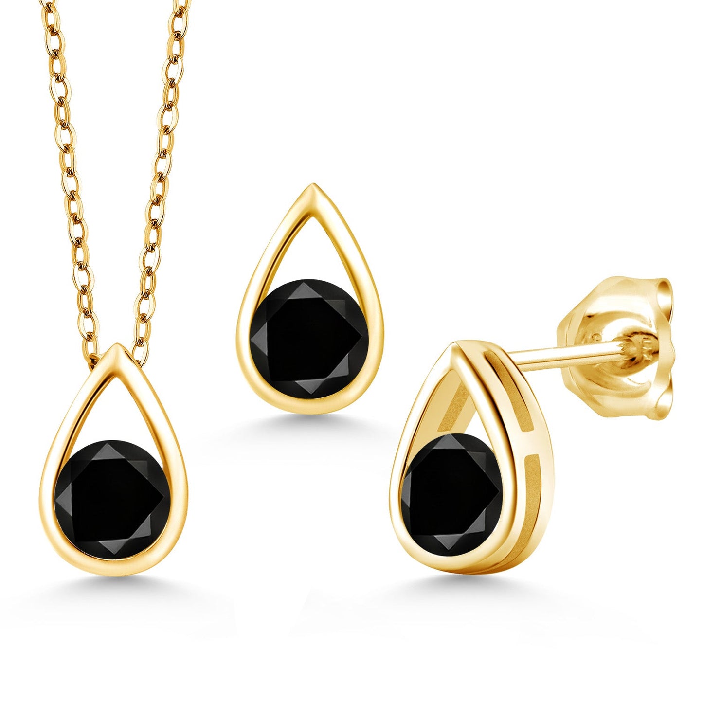 18K Yellow Gold Plated Silver 5MM Round Gemstone Birthstone Teardrop Pendant Earrings Set | Jewelry Set for Women | With 18 Inch Chain