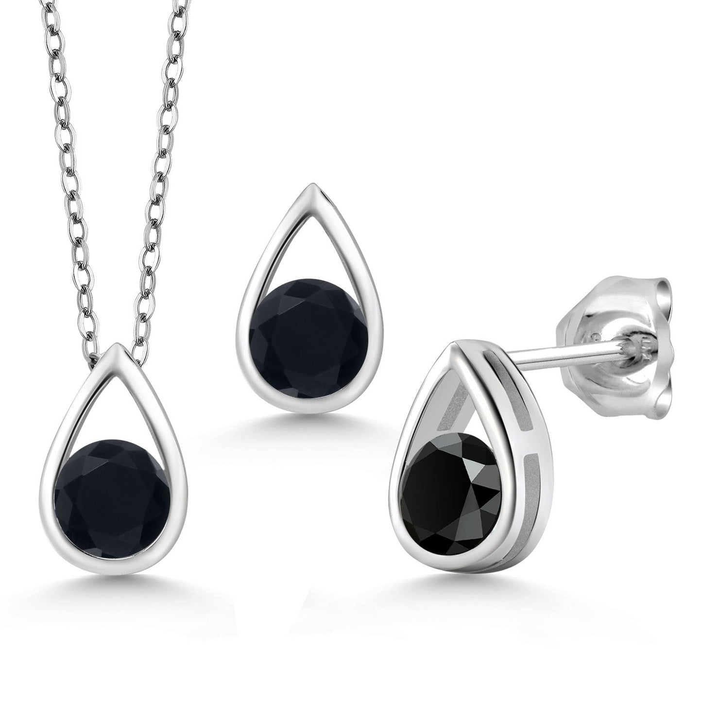 925 Sterling Silver 5MM Round Gemstone Birthstone Teardrop Pendant Earrings Set | Jewelry Set for Women | With 18 Inch Silver Chain