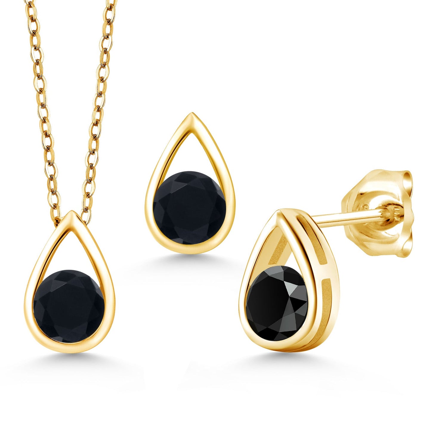 18K Yellow Gold Plated Silver 5MM Round Gemstone Birthstone Teardrop Pendant Earrings Set | Jewelry Set for Women | With 18 Inch Chain