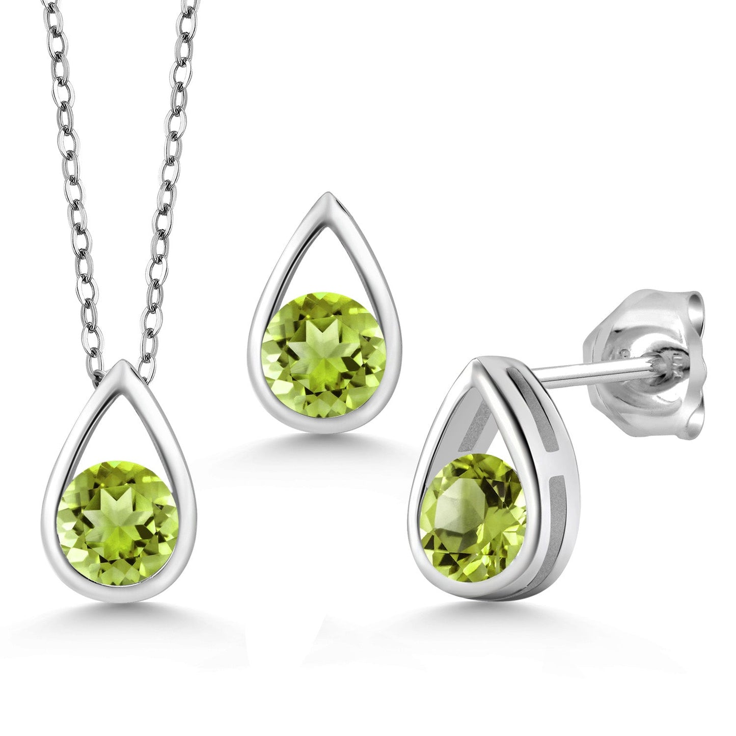 925 Sterling Silver 5MM Round Gemstone Birthstone Teardrop Pendant Earrings Set | Jewelry Set for Women | With 18 Inch Silver Chain