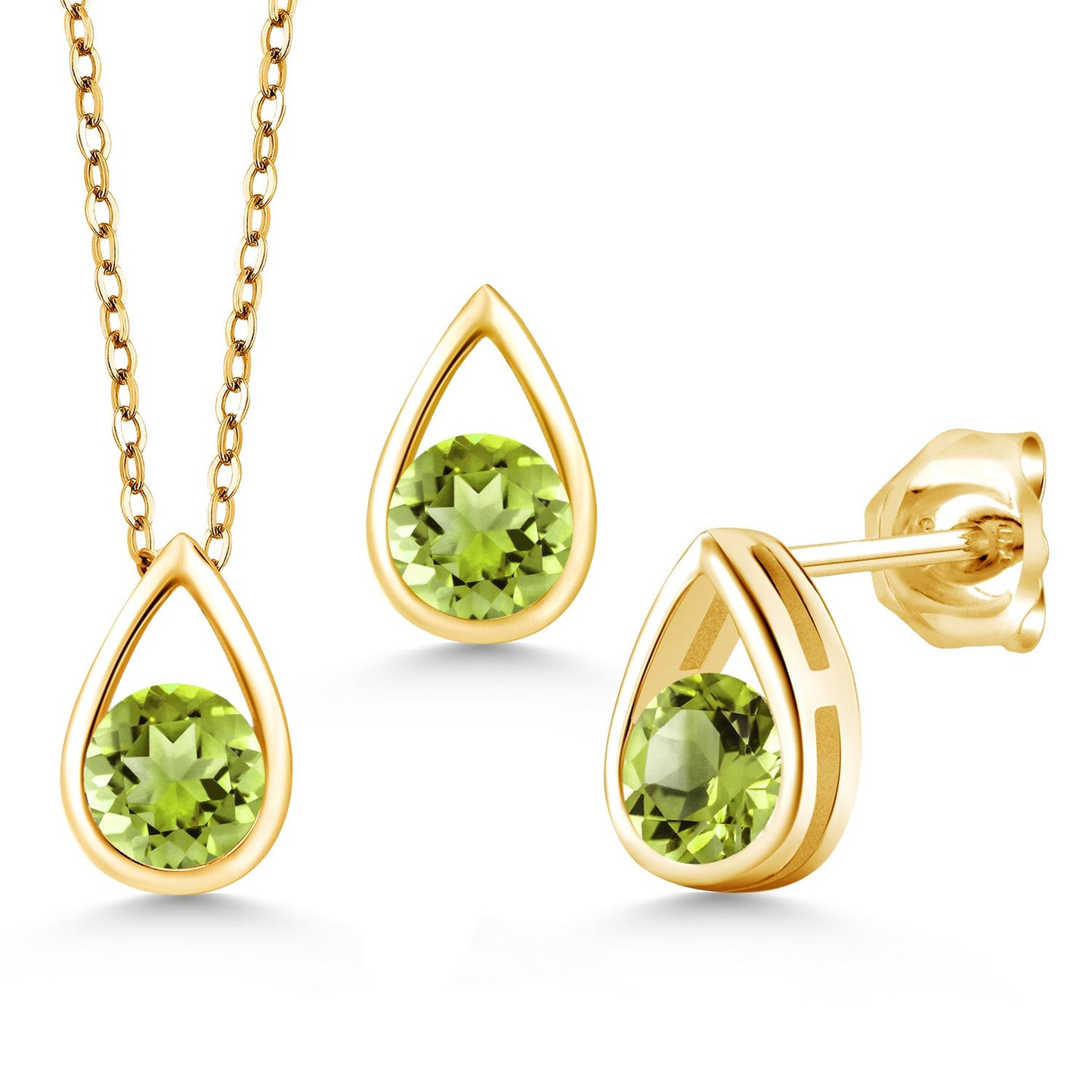 18K Yellow Gold Plated Silver 5MM Round Gemstone Birthstone Teardrop Pendant Earrings Set | Jewelry Set for Women | With 18 Inch Chain