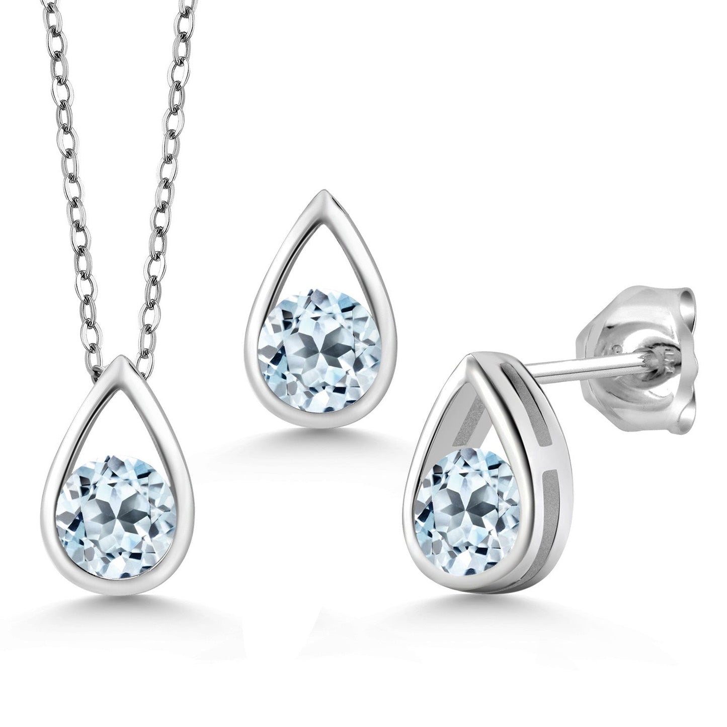925 Sterling Silver 5MM Round Gemstone Birthstone Teardrop Pendant Earrings Set | Jewelry Set for Women | With 18 Inch Silver Chain