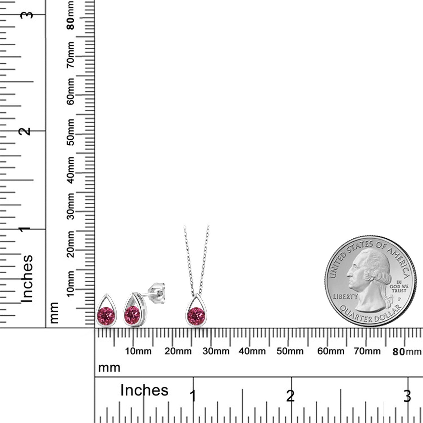 925 Sterling Silver 5MM Round Gemstone Birthstone Teardrop Pendant Earrings Set | Jewelry Set for Women | With 18 Inch Silver Chain