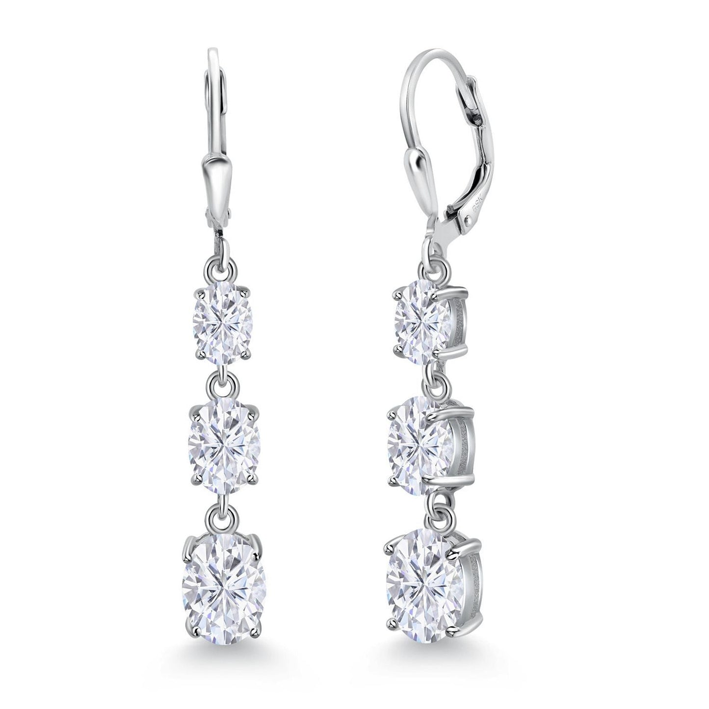 3-Stone Leverback Drop Dangle Earrings For Women | 925 Sterling Silver | Gemstone Birthstone | Oval 8X6MM 7X5MM and 6X4MM | Fine Jewelry Gifts for Her Mom Women Wife