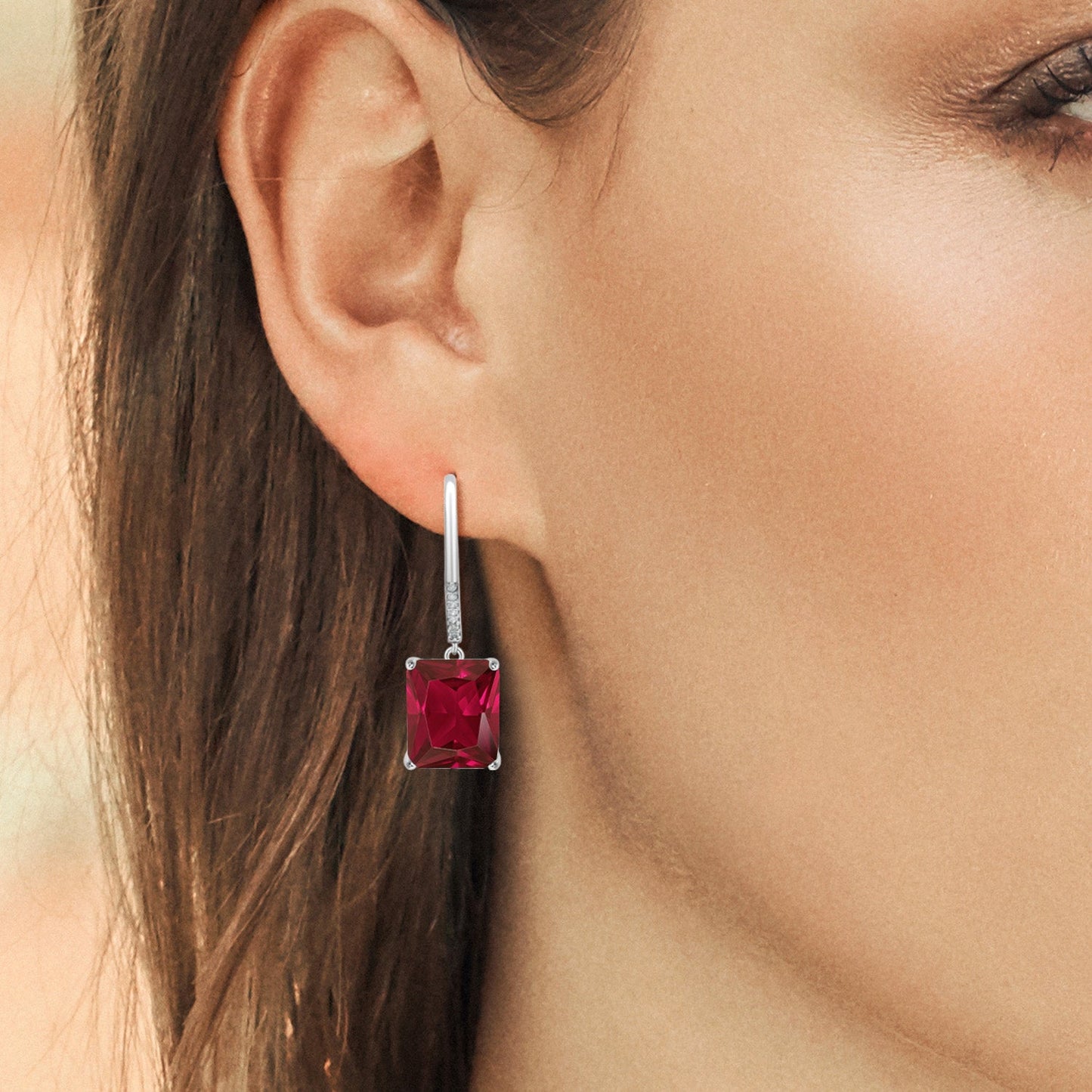 11-15 Cttw Leverback Drop Dangle Earrings for Women | 925 Sterling Silver | Gemstone Birthstone and White Diamond | Emerald Cut 12X10MM | Fine Jewelry Gifts for Her Mom Women Wife