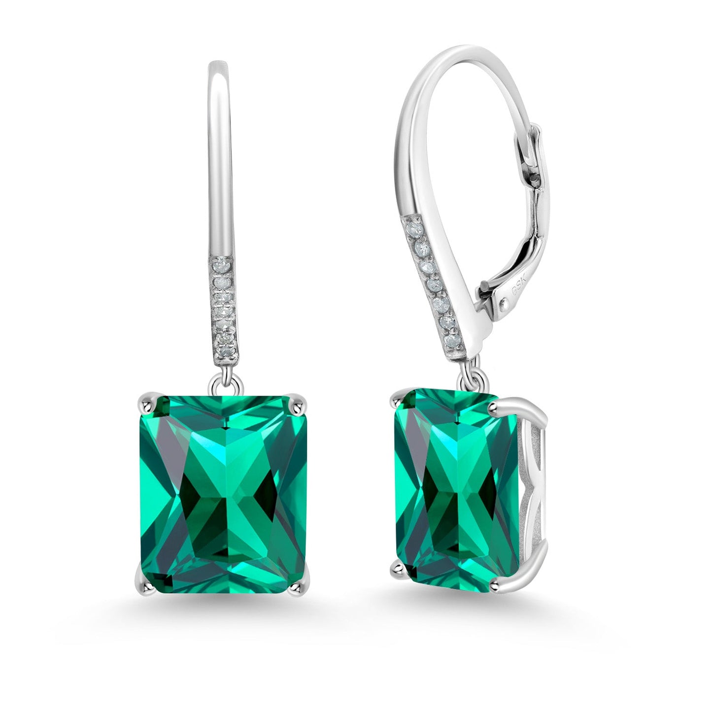 11-15 Cttw Leverback Drop Dangle Earrings for Women | 925 Sterling Silver | Gemstone Birthstone and White Diamond | Emerald Cut 12X10MM | Fine Jewelry Gifts for Her Mom Women Wife