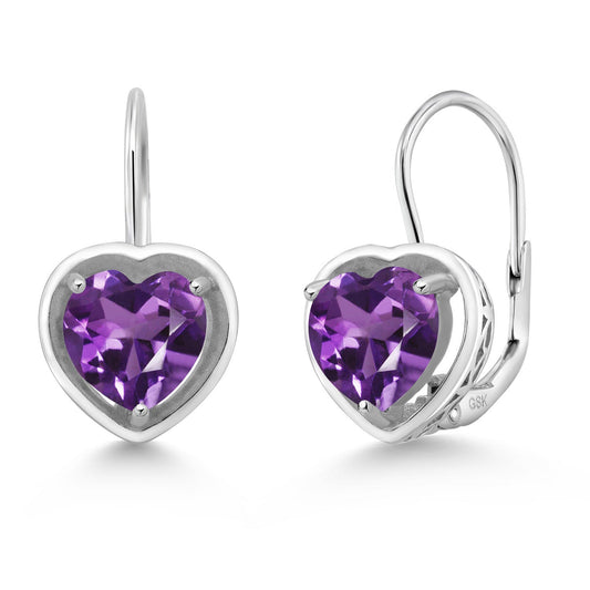 Leverback Drop Dangle Heart Earrings for Women | 925 Sterling Silver | Gemstone Birthstone | Heart Shape 7MM | Fine Jewelry Gifts for Her Mom Women Wife
