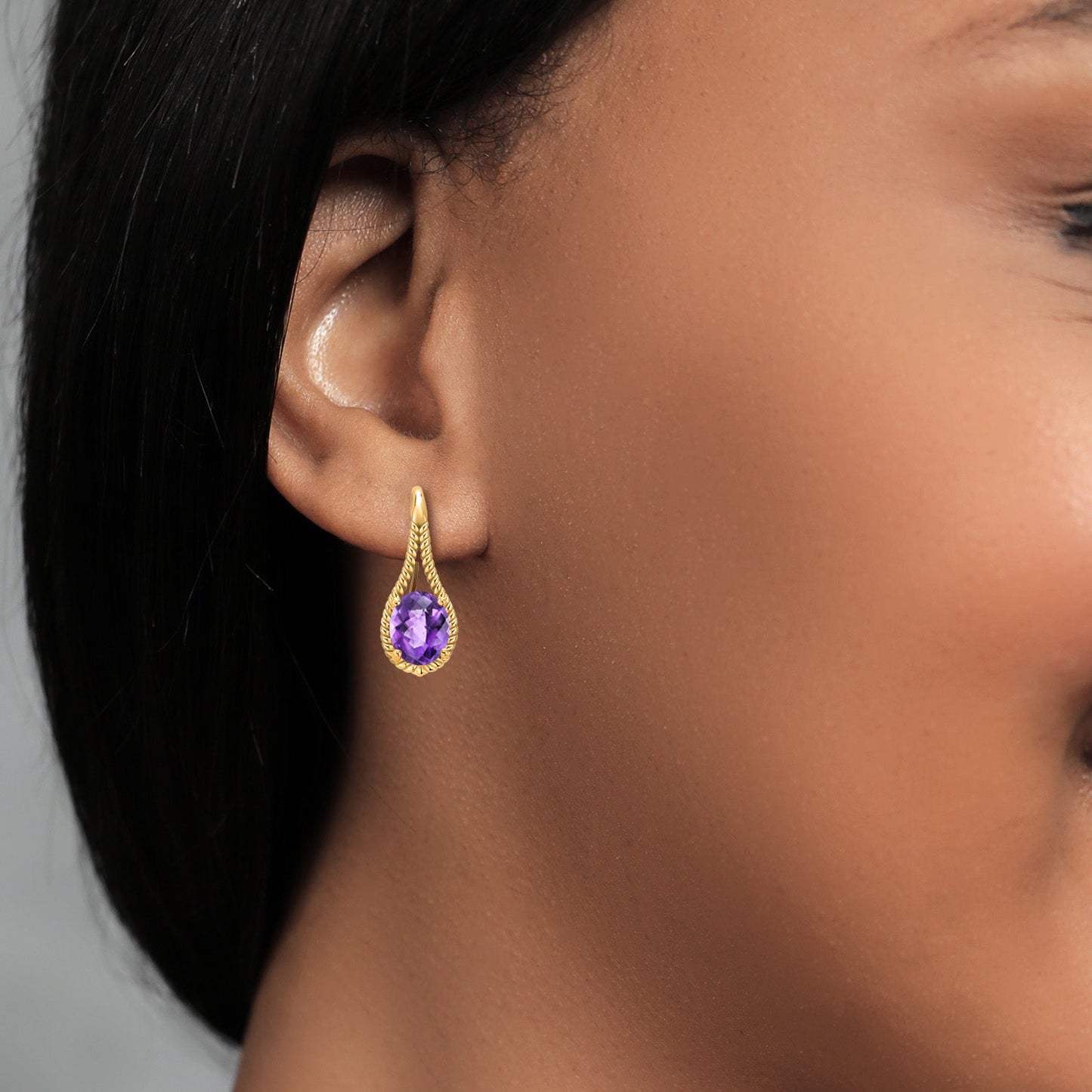 18K Yellow Gold Plated 9X7MM Oval Gemstone Birthstone French Wire Dangle Hook Earrings For Women