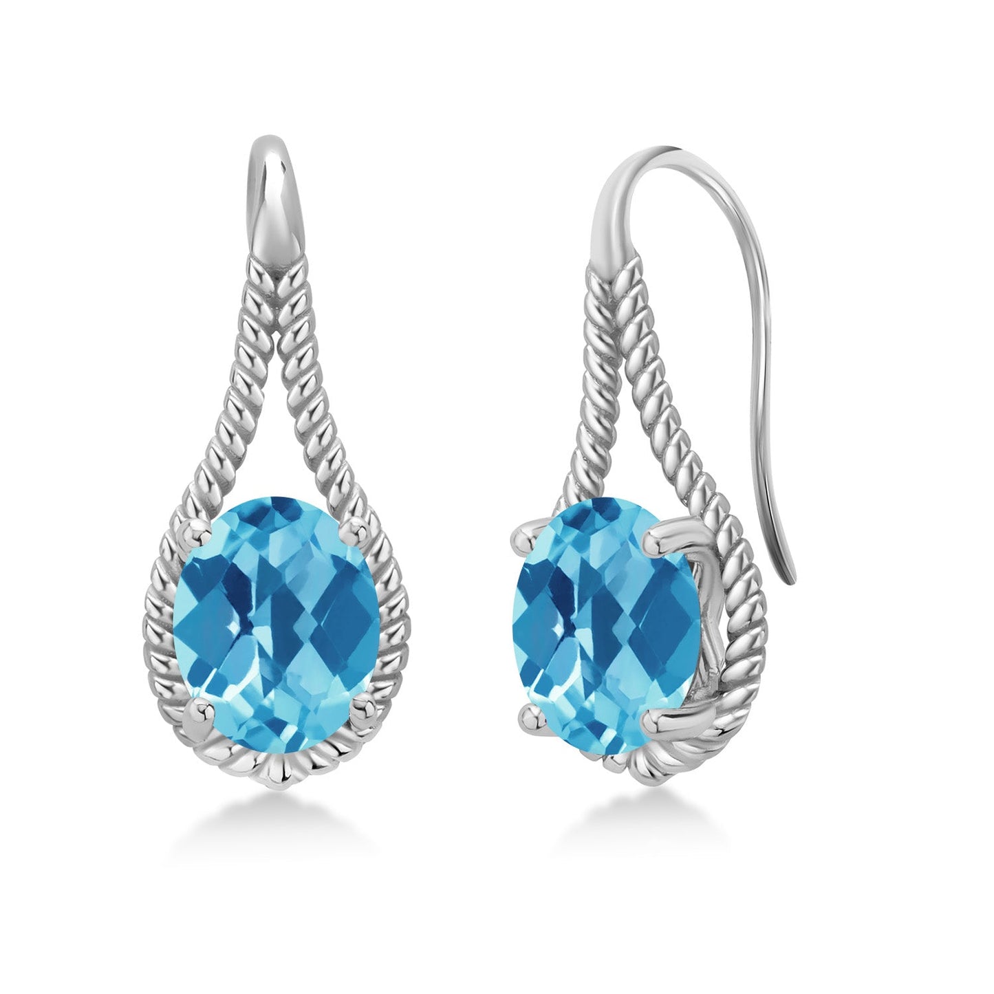 9X7MM Oval Gemstone Birthstone French Wire Dangle Hook Earrings For Women | 925 Sterling Silver | Fine Jewelry Gifts for Her Mom Women Wife