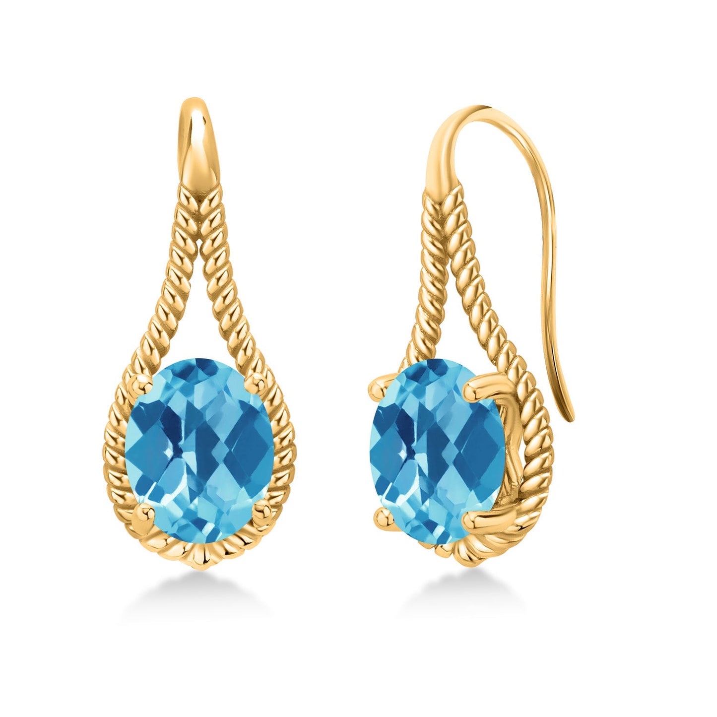 18K Yellow Gold Plated 9X7MM Oval Gemstone Birthstone French Wire Dangle Hook Earrings For Women