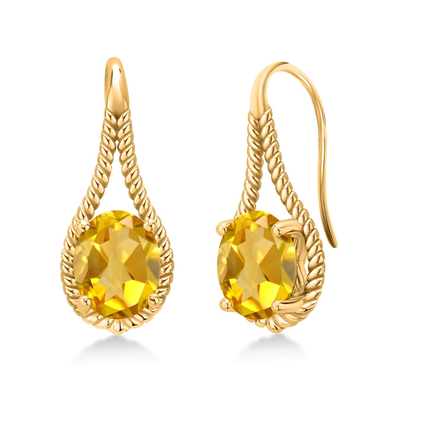 18K Yellow Gold Plated 9X7MM Oval Gemstone Birthstone French Wire Dangle Hook Earrings For Women