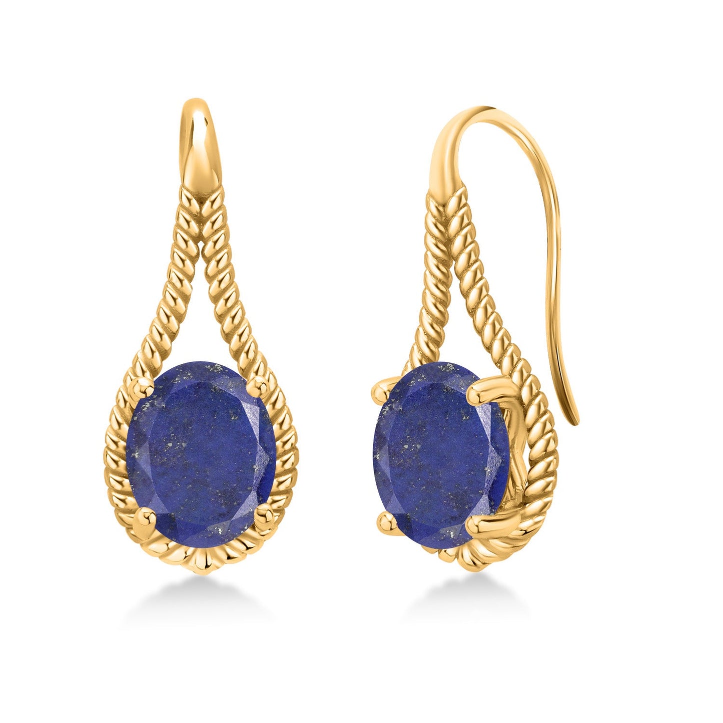 18K Yellow Gold Plated 9X7MM Oval Gemstone Birthstone French Wire Dangle Hook Earrings For Women