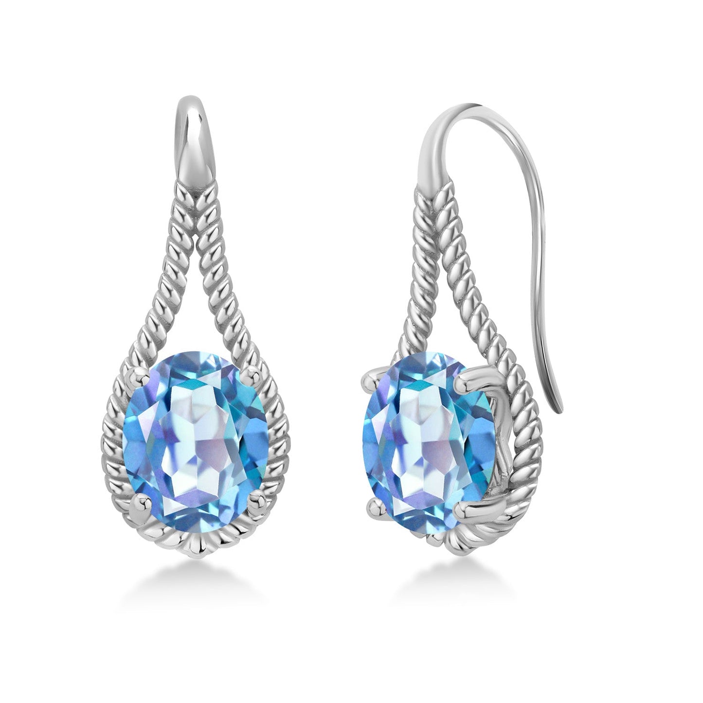 9X7MM Oval Gemstone Birthstone French Wire Dangle Hook Earrings For Women | 925 Sterling Silver | Fine Jewelry Gifts for Her Mom Women Wife