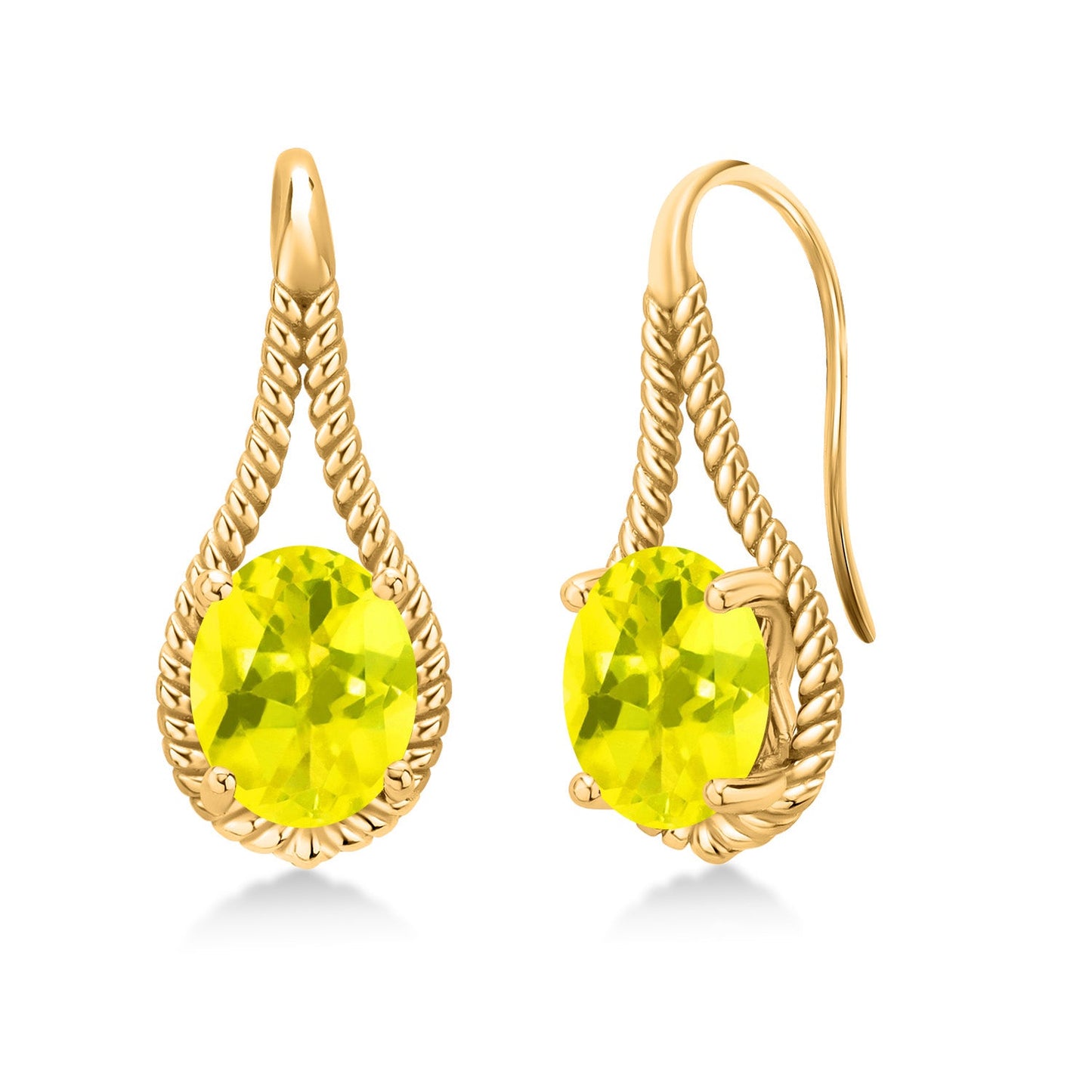 18K Yellow Gold Plated 9X7MM Oval Gemstone Birthstone French Wire Dangle Hook Earrings For Women