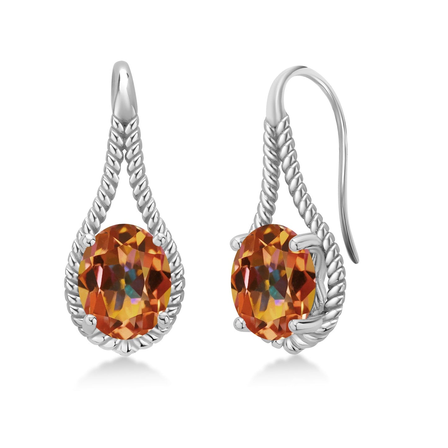 9X7MM Oval Gemstone Birthstone French Wire Dangle Hook Earrings For Women | 925 Sterling Silver | Fine Jewelry Gifts for Her Mom Women Wife