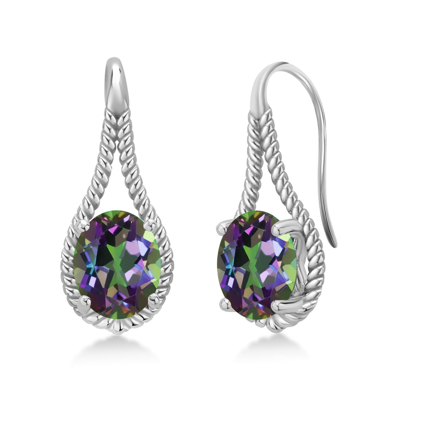 9X7MM Oval Gemstone Birthstone French Wire Dangle Hook Earrings For Women | 925 Sterling Silver | Fine Jewelry Gifts for Her Mom Women Wife