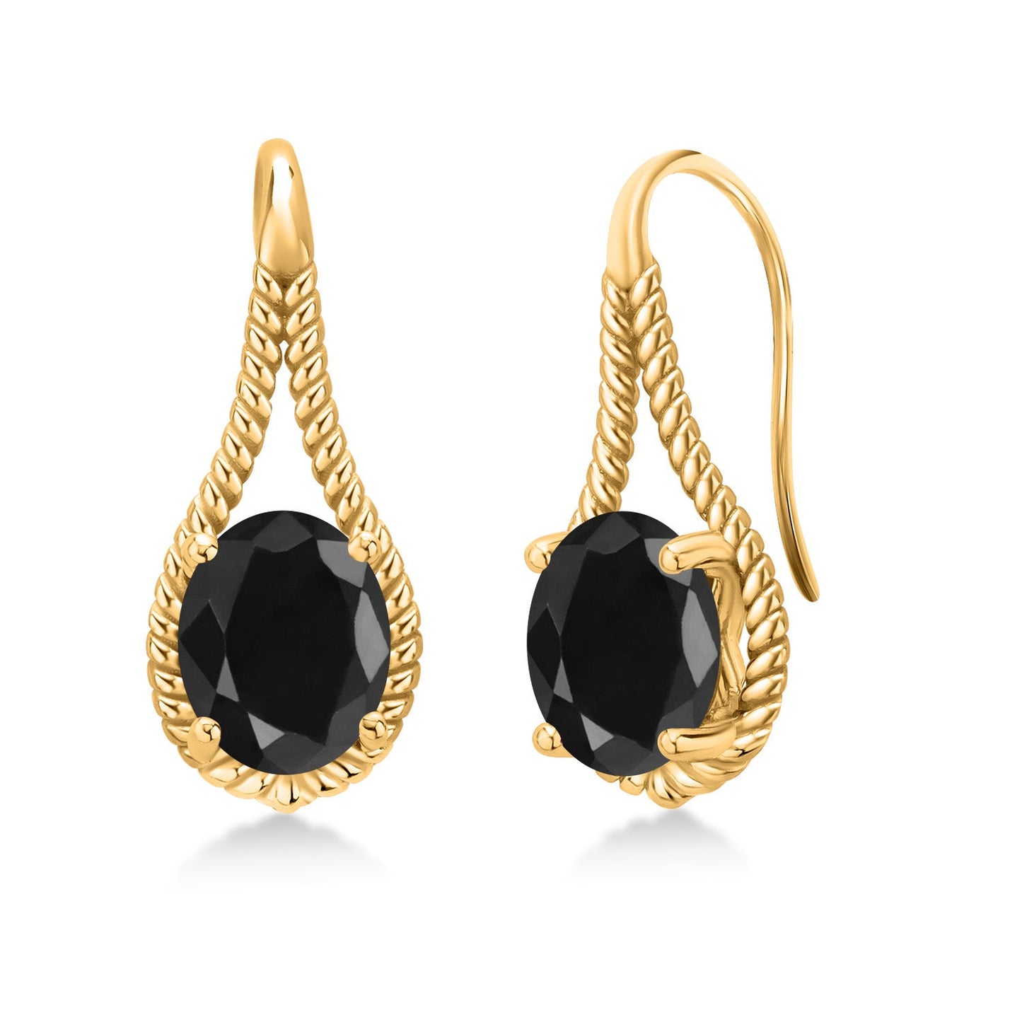 18K Yellow Gold Plated 9X7MM Oval Gemstone Birthstone French Wire Dangle Hook Earrings For Women