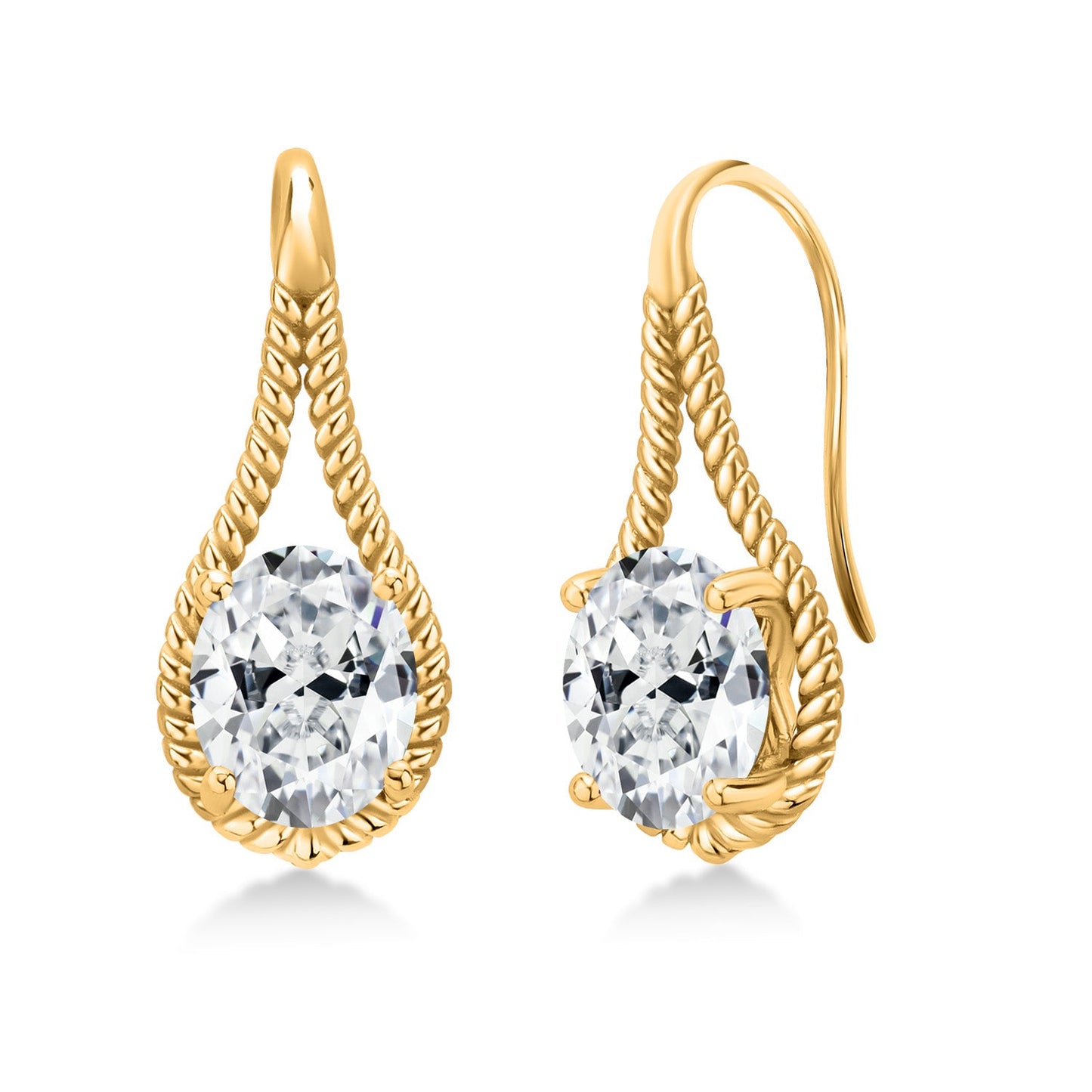 18K Yellow Gold Plated 9X7MM Oval Gemstone Birthstone French Wire Dangle Hook Earrings For Women