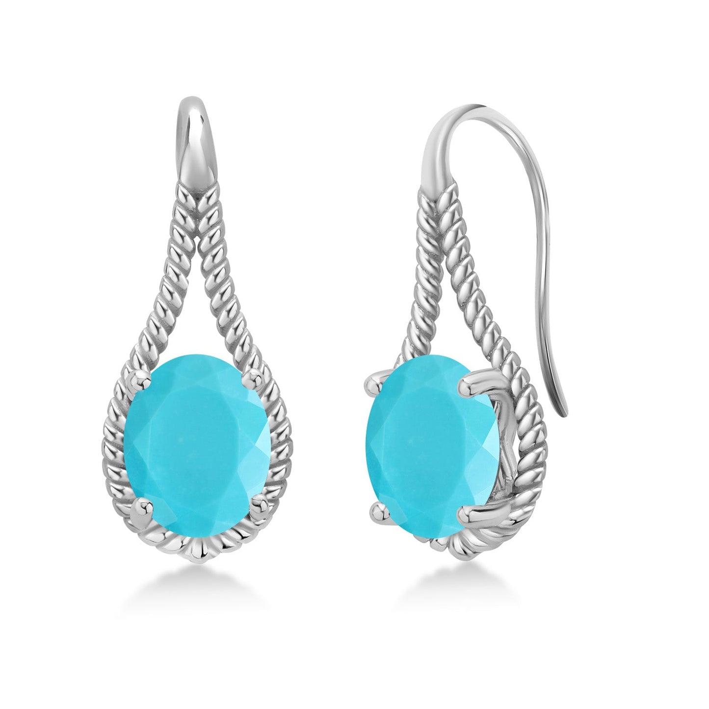 9X7MM Oval Gemstone Birthstone French Wire Dangle Hook Earrings For Women | 925 Sterling Silver | Fine Jewelry Gifts for Her Mom Women Wife