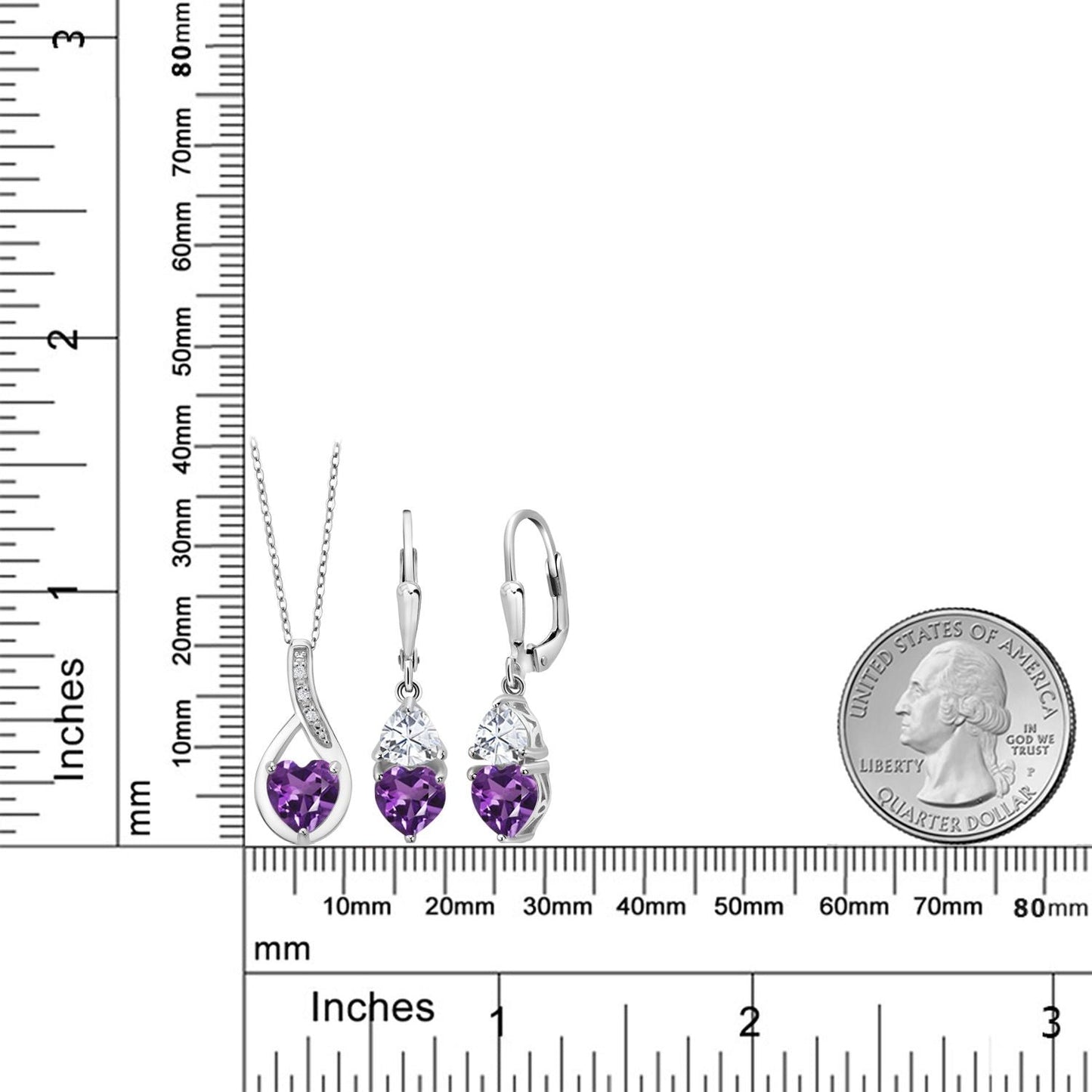 925 Sterling Silver Purple Amethyst and White Moissanite Pendant Earrings Set For Women (3.44 Cttw, Gemstone February Birthstone, with 18 Inch Chain)
