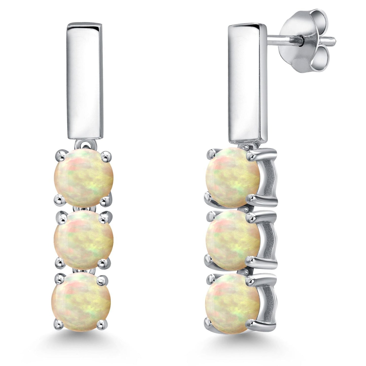 5MM Round Gemstone Birthstone Drop Dangle 3-Stone Earrings For Women | 925 Sterling Silver | Three Stone Fine Jewelry Gifts for Her Mom Women Wife