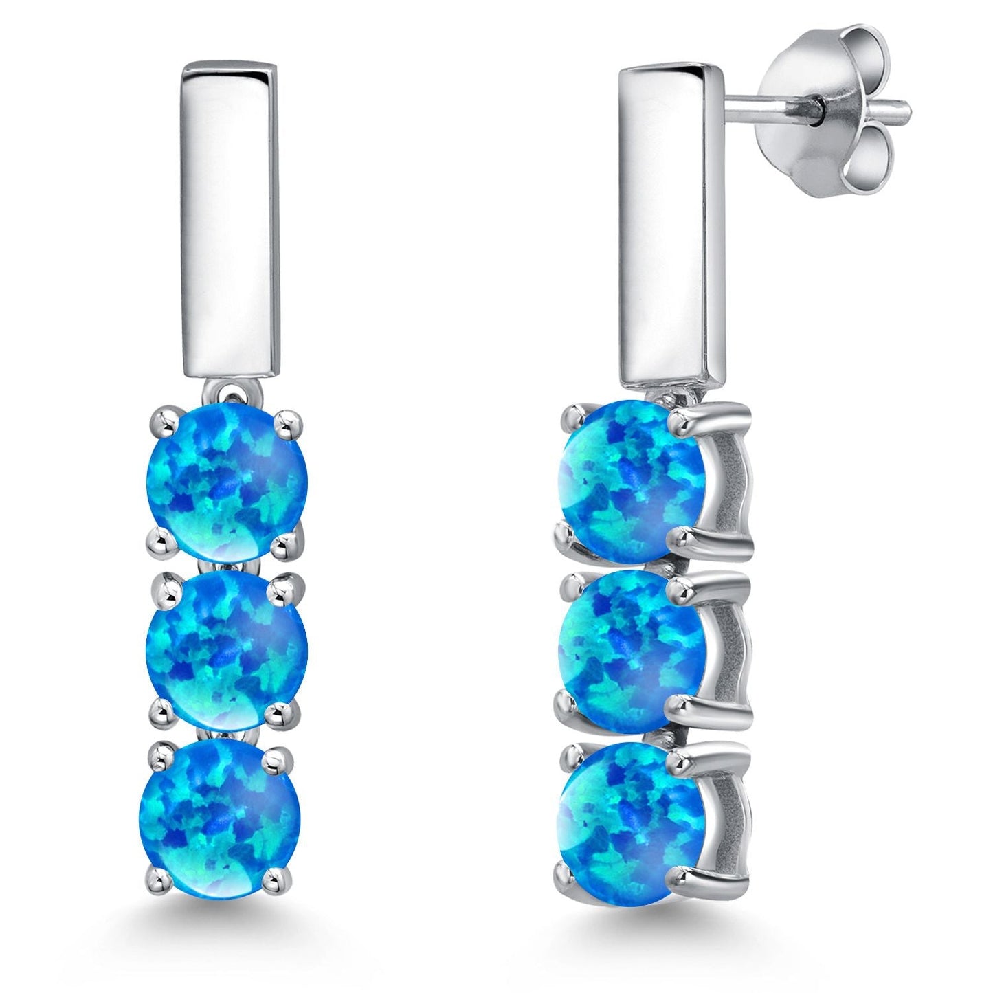 5MM Round Gemstone Birthstone Drop Dangle 3-Stone Earrings For Women | 925 Sterling Silver | Three Stone Fine Jewelry Gifts for Her Mom Women Wife