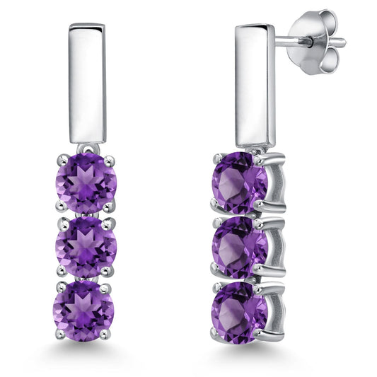 5MM Round Gemstone Birthstone Drop Dangle 3-Stone Earrings For Women | 925 Sterling Silver | Three Stone Fine Jewelry Gifts for Her Mom Women Wife