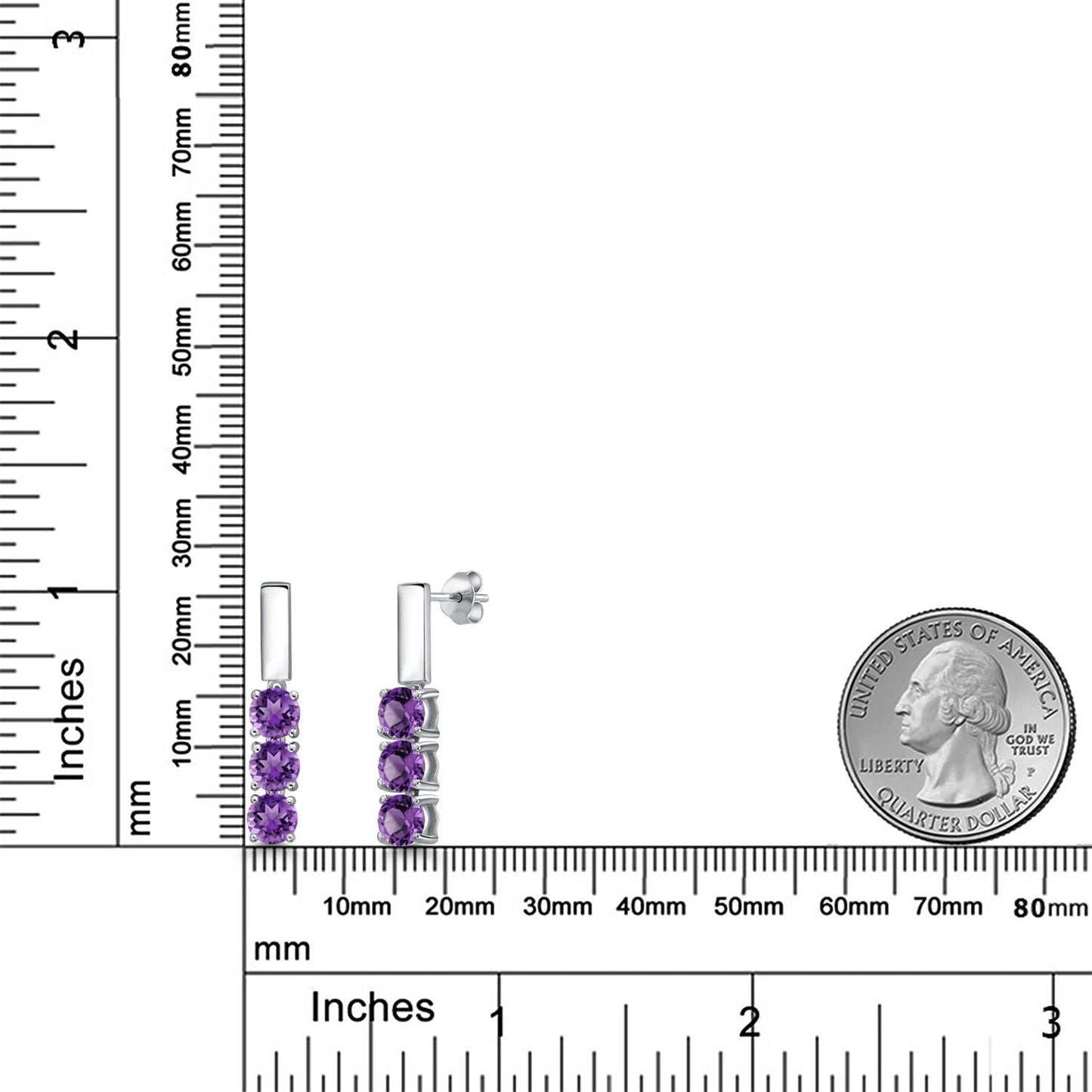 5MM Round Gemstone Birthstone Drop Dangle 3-Stone Earrings For Women | 925 Sterling Silver | Three Stone Fine Jewelry Gifts for Her Mom Women Wife