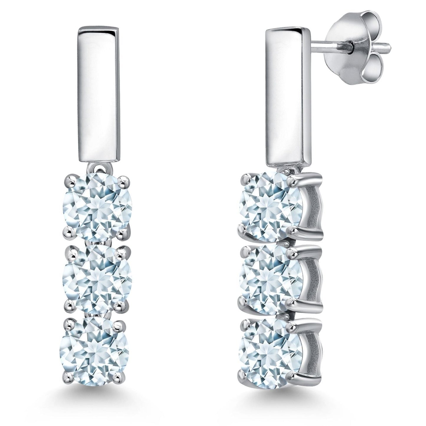 5MM Round Gemstone Birthstone Drop Dangle 3-Stone Earrings For Women | 925 Sterling Silver | Three Stone Fine Jewelry Gifts for Her Mom Women Wife