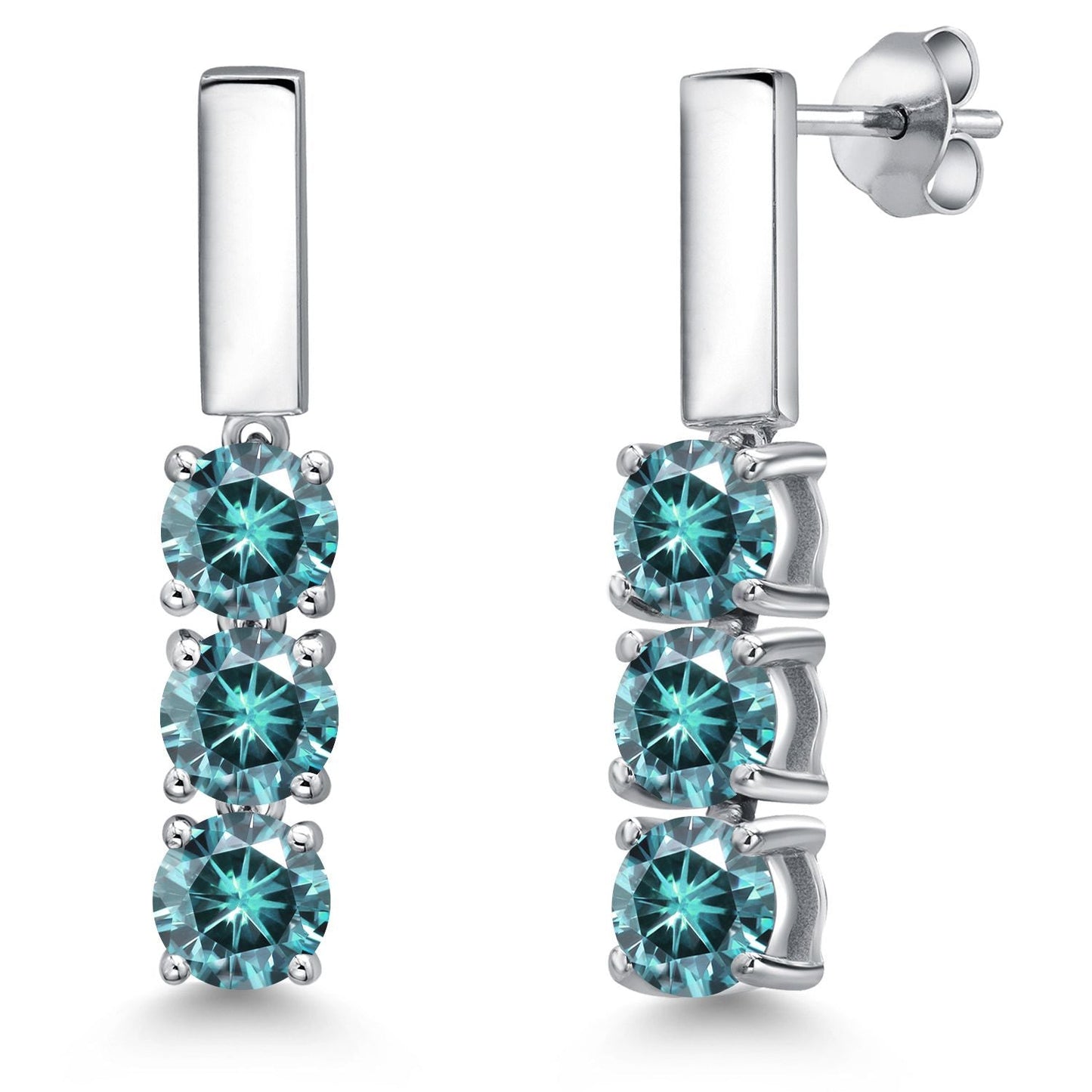 5MM Round Gemstone Birthstone Drop Dangle 3-Stone Earrings For Women | 925 Sterling Silver | Three Stone Fine Jewelry Gifts for Her Mom Women Wife