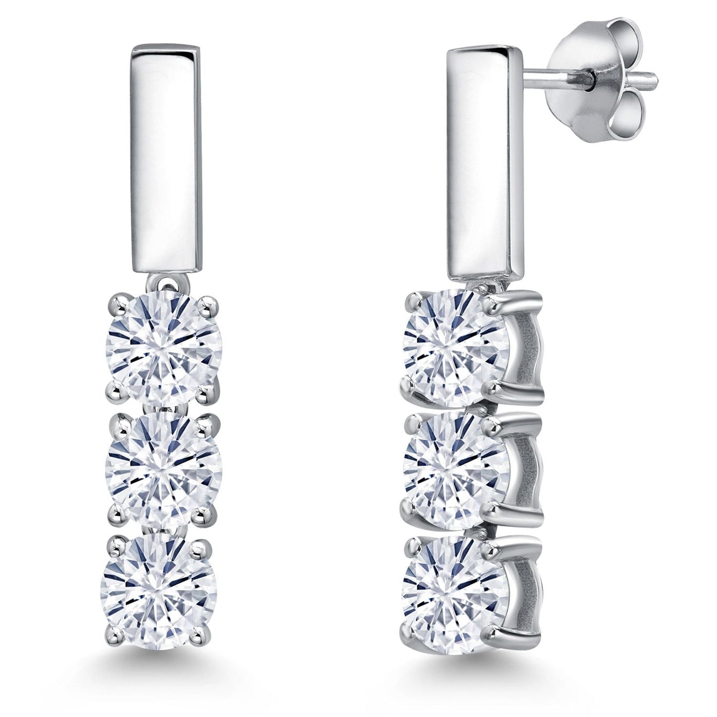 5MM Round Gemstone Birthstone Drop Dangle 3-Stone Earrings For Women | 925 Sterling Silver | Three Stone Fine Jewelry Gifts for Her Mom Women Wife