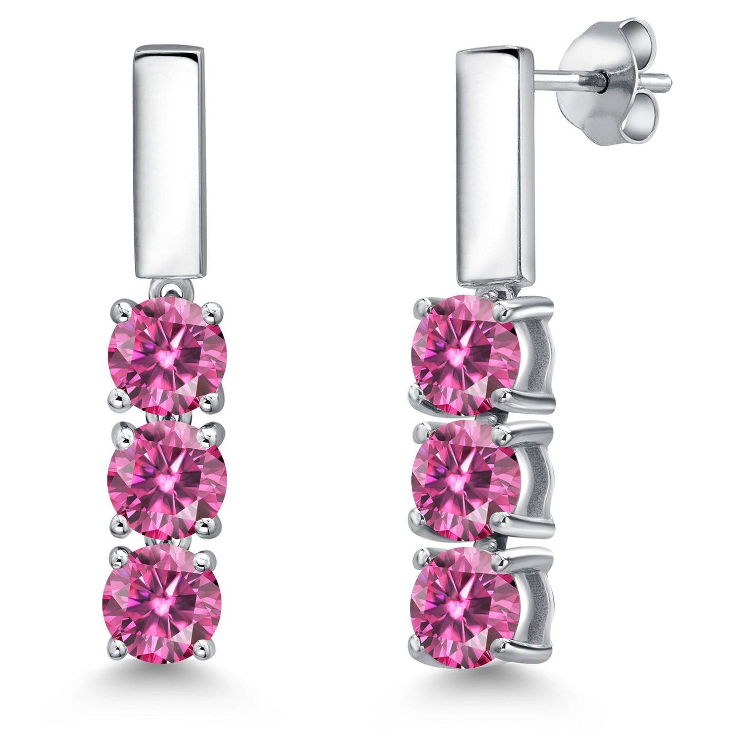 5MM Round Gemstone Birthstone Drop Dangle 3-Stone Earrings For Women | 925 Sterling Silver | Three Stone Fine Jewelry Gifts for Her Mom Women Wife