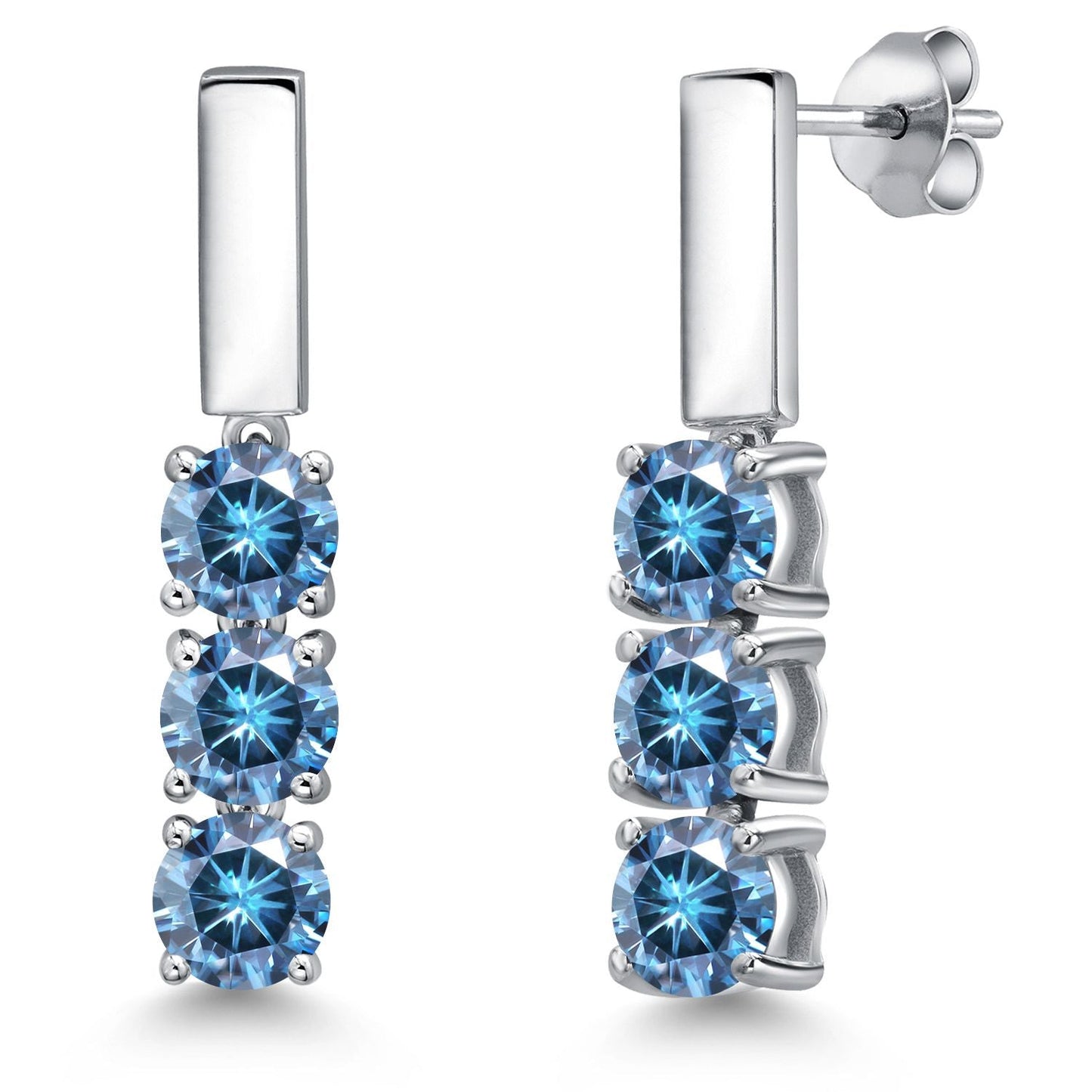 5MM Round Gemstone Birthstone Drop Dangle 3-Stone Earrings For Women | 925 Sterling Silver | Three Stone Fine Jewelry Gifts for Her Mom Women Wife