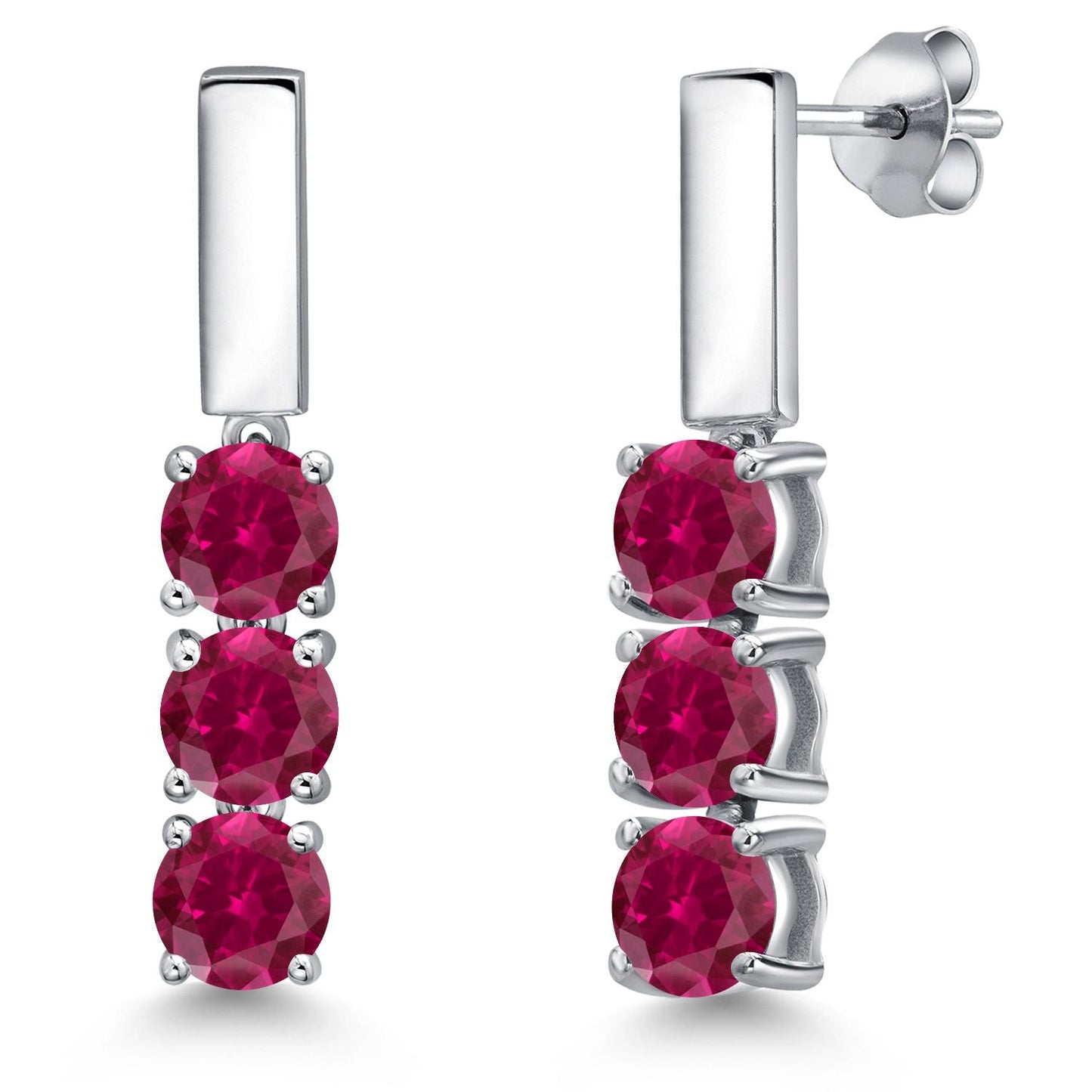 5MM Round Gemstone Birthstone Drop Dangle 3-Stone Earrings For Women | 925 Sterling Silver | Three Stone Fine Jewelry Gifts for Her Mom Women Wife