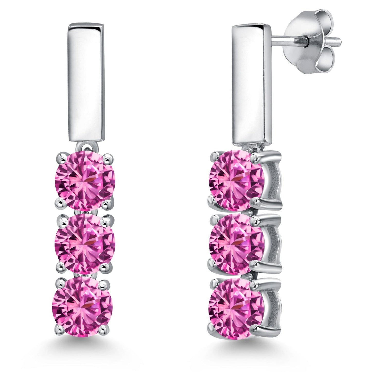 5MM Round Gemstone Birthstone Drop Dangle 3-Stone Earrings For Women | 925 Sterling Silver | Three Stone Fine Jewelry Gifts for Her Mom Women Wife