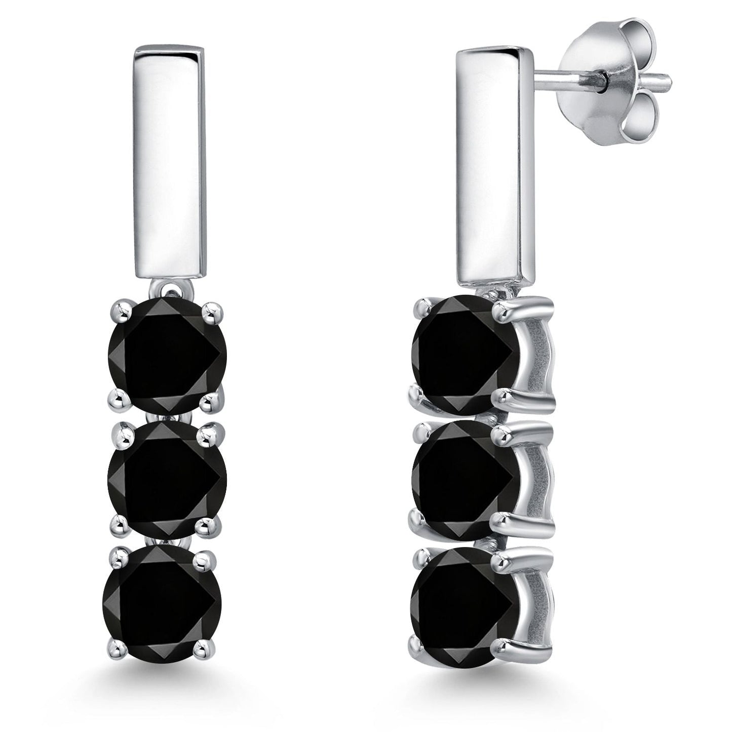 5MM Round Gemstone Birthstone Drop Dangle 3-Stone Earrings For Women | 925 Sterling Silver | Three Stone Fine Jewelry Gifts for Her Mom Women Wife