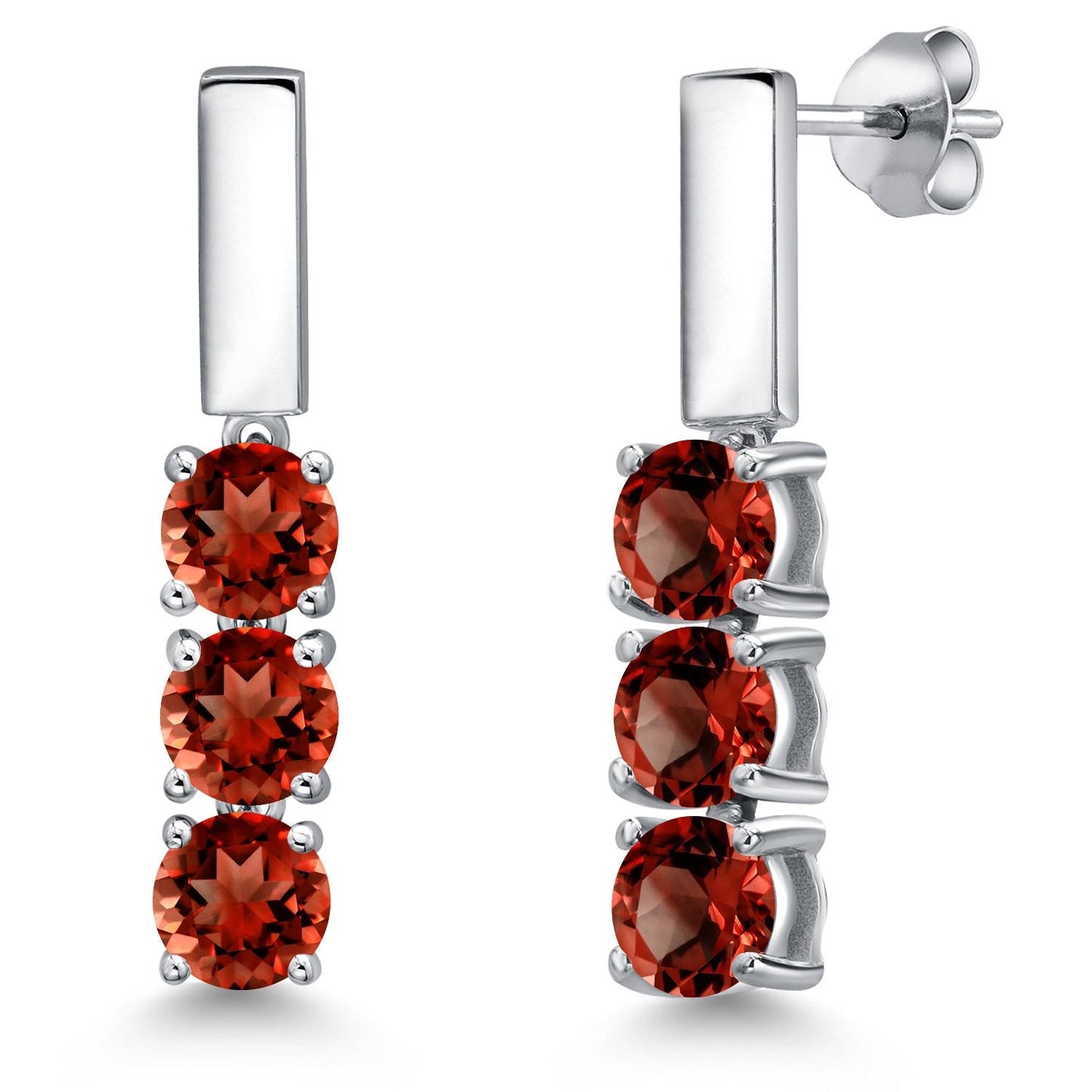 5MM Round Gemstone Birthstone Drop Dangle 3-Stone Earrings For Women | 925 Sterling Silver | Three Stone Fine Jewelry Gifts for Her Mom Women Wife