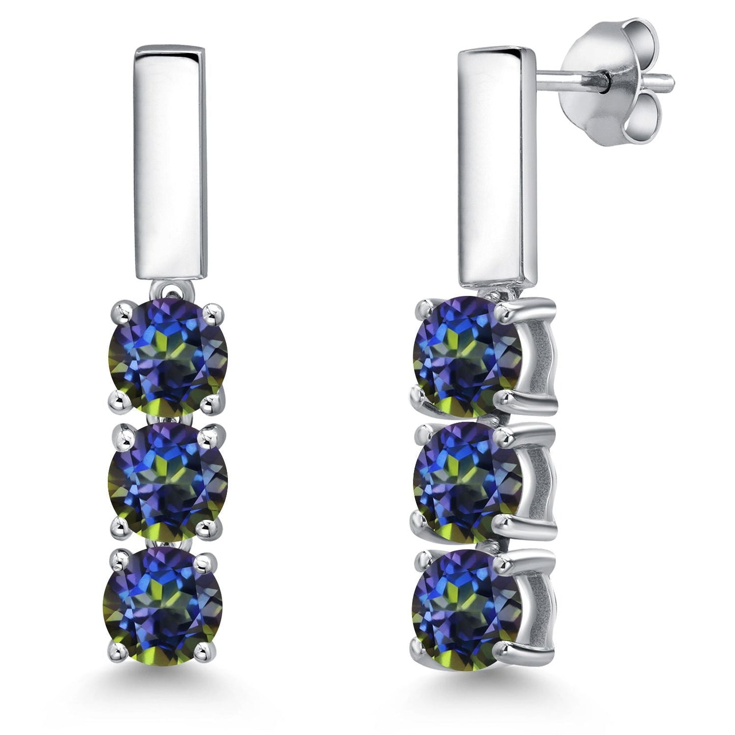 5MM Round Gemstone Birthstone Drop Dangle 3-Stone Earrings For Women | 925 Sterling Silver | Three Stone Fine Jewelry Gifts for Her Mom Women Wife