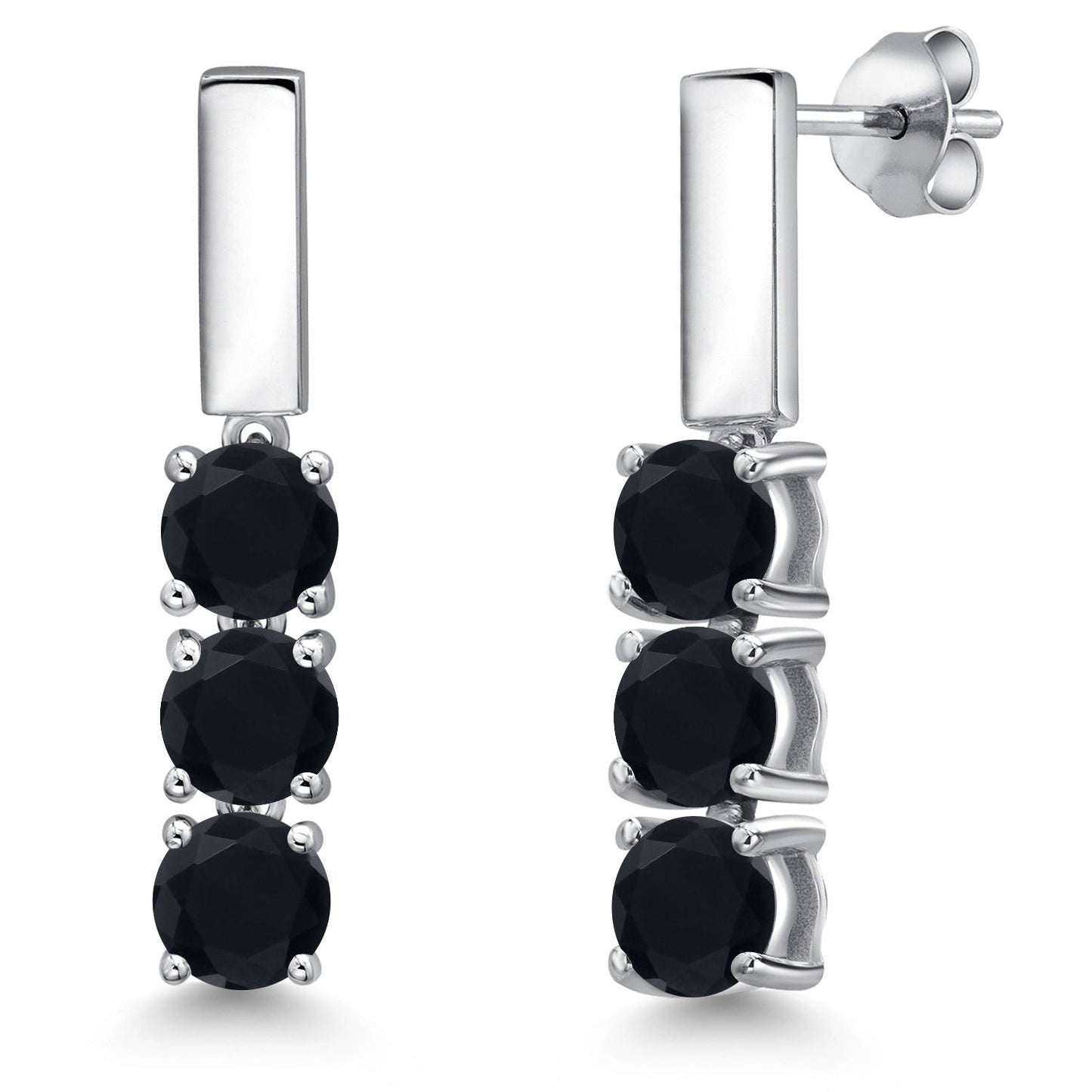 5MM Round Gemstone Birthstone Drop Dangle 3-Stone Earrings For Women | 925 Sterling Silver | Three Stone Fine Jewelry Gifts for Her Mom Women Wife