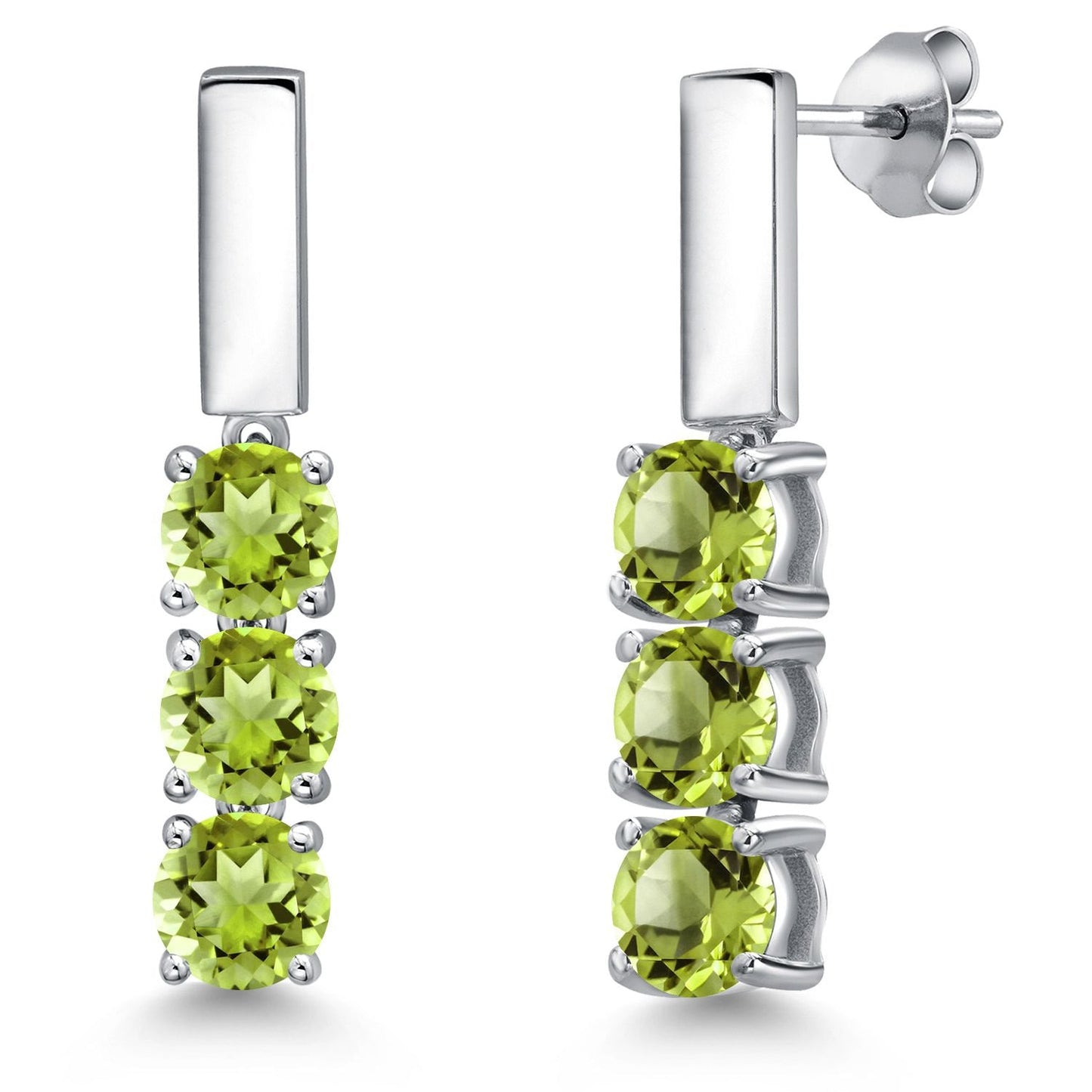 5MM Round Gemstone Birthstone Drop Dangle 3-Stone Earrings For Women | 925 Sterling Silver | Three Stone Fine Jewelry Gifts for Her Mom Women Wife