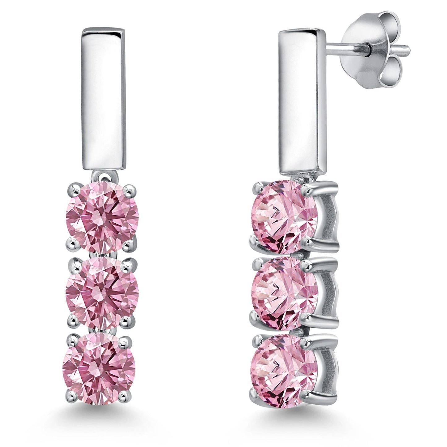 5MM Round Gemstone Birthstone Drop Dangle 3-Stone Earrings For Women | 925 Sterling Silver | Three Stone Fine Jewelry Gifts for Her Mom Women Wife