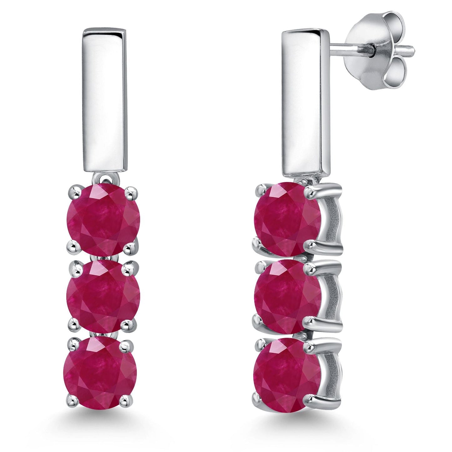 5MM Round Gemstone Birthstone Drop Dangle 3-Stone Earrings For Women | 925 Sterling Silver | Three Stone Fine Jewelry Gifts for Her Mom Women Wife