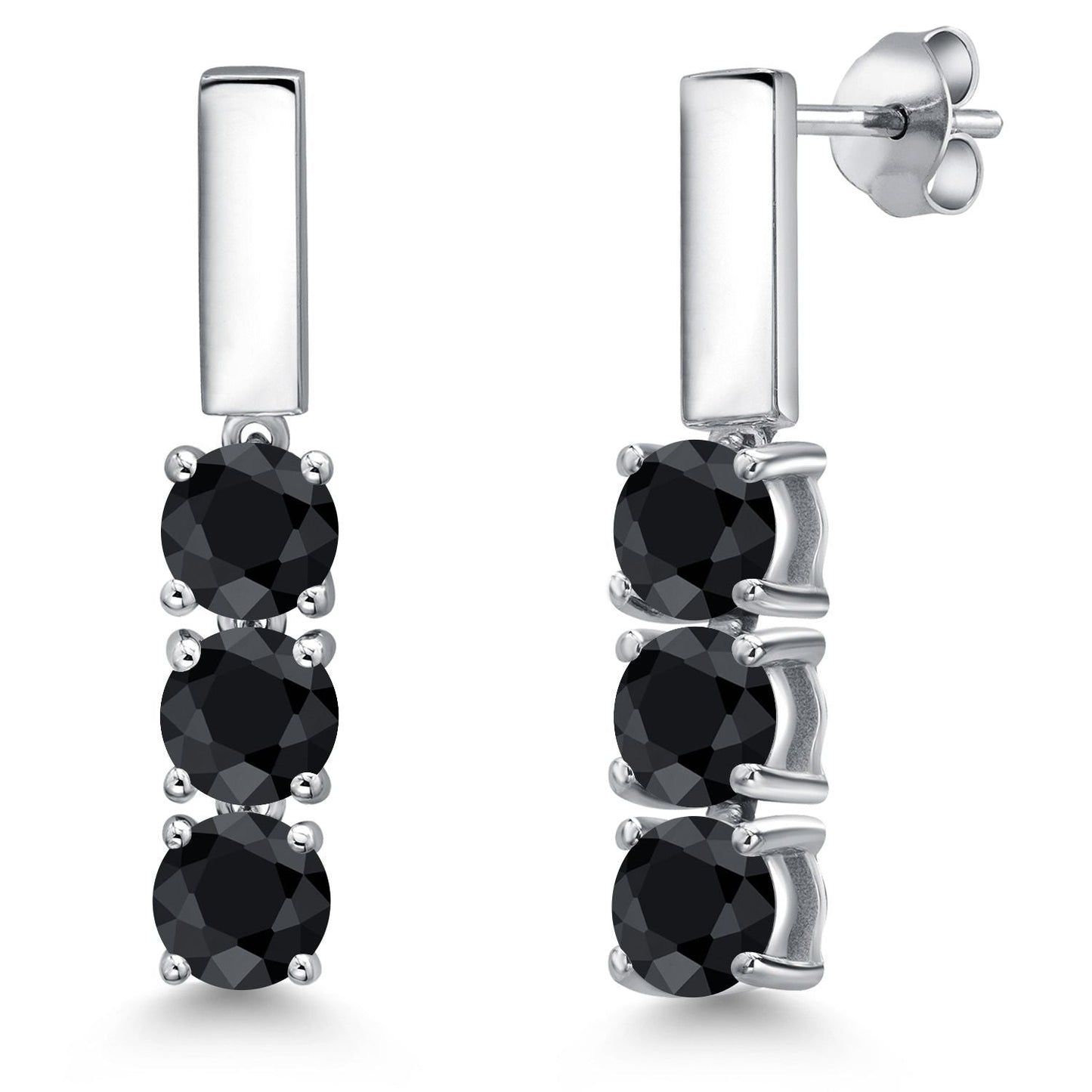 5MM Round Gemstone Birthstone Drop Dangle 3-Stone Earrings For Women | 925 Sterling Silver | Three Stone Fine Jewelry Gifts for Her Mom Women Wife