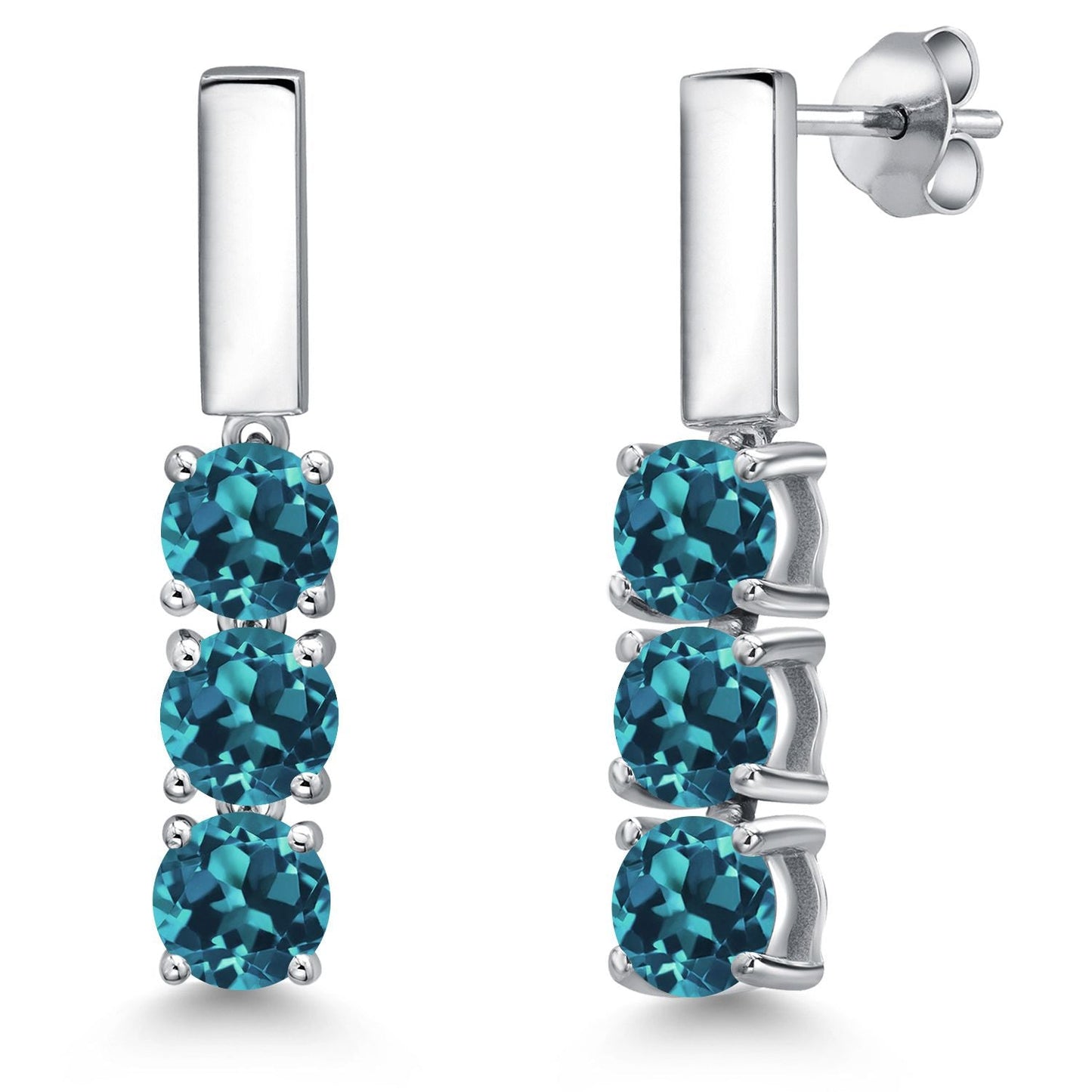 5MM Round Gemstone Birthstone Drop Dangle 3-Stone Earrings For Women | 925 Sterling Silver | Three Stone Fine Jewelry Gifts for Her Mom Women Wife