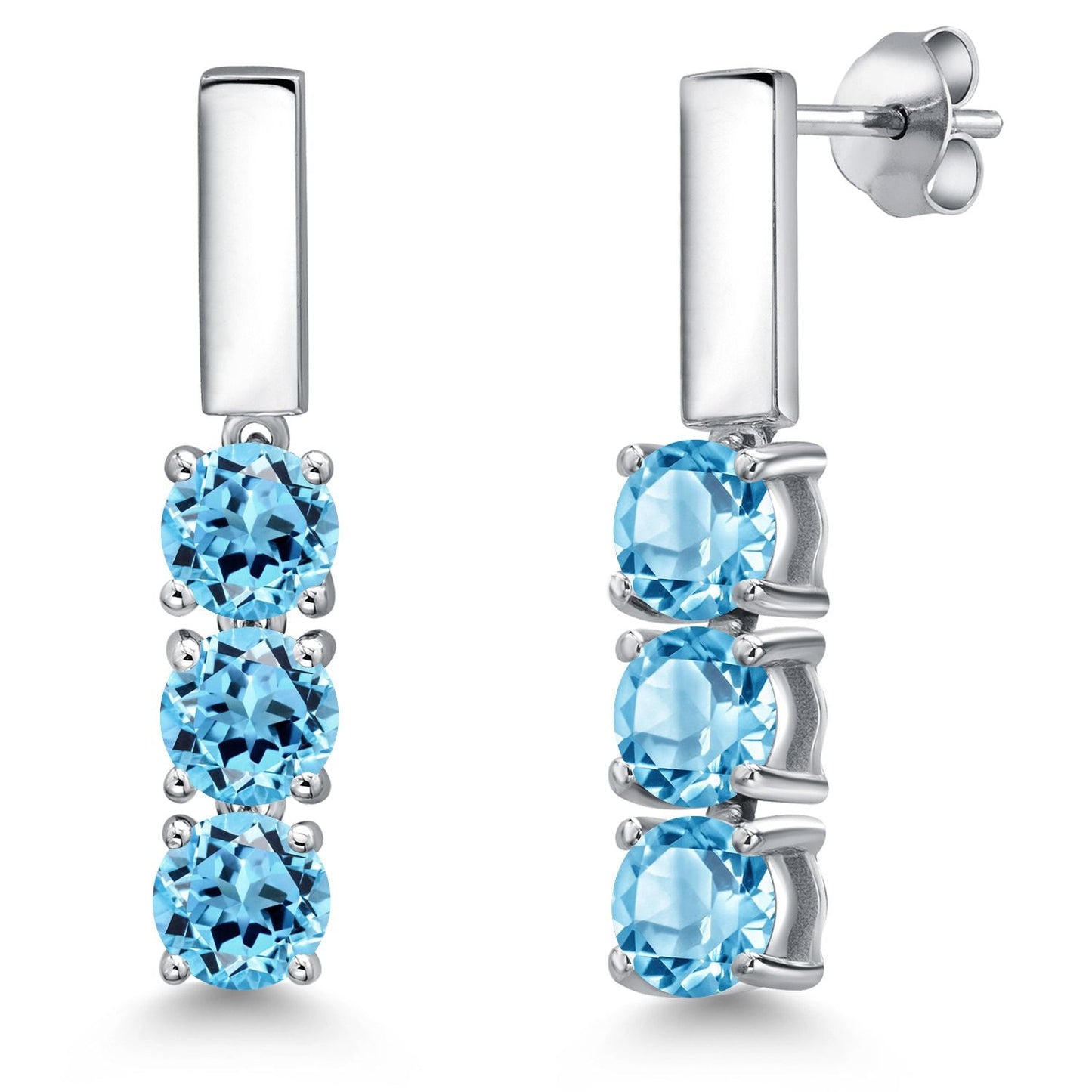 5MM Round Gemstone Birthstone Drop Dangle 3-Stone Earrings For Women | 925 Sterling Silver | Three Stone Fine Jewelry Gifts for Her Mom Women Wife